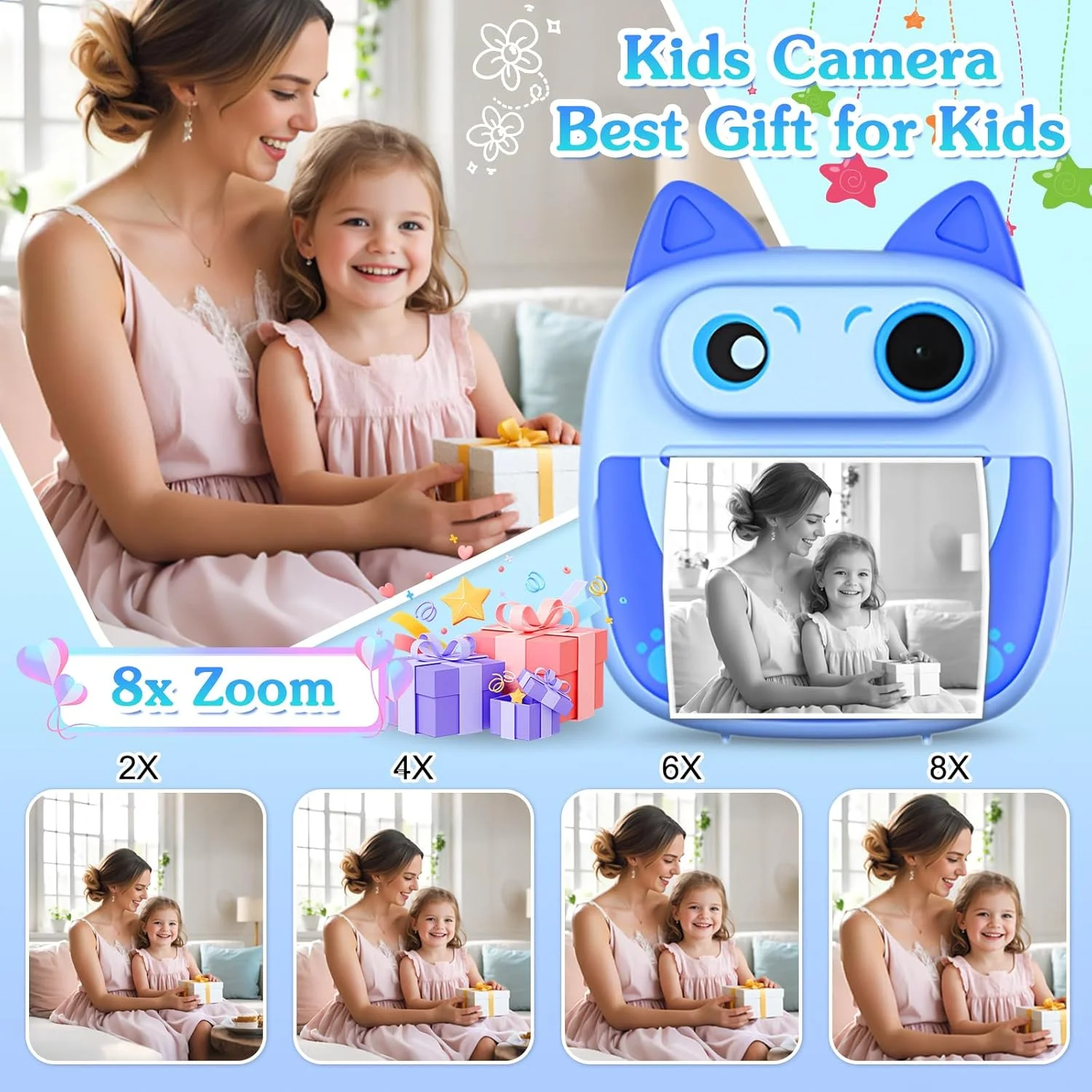 دوربین چاپ فوری کودکانه به همراه کارت حافظه 32 گیگابایتی، 3 رول کاغذ چاپ، کیف، استیکر و قلم های رنگی، هدیه تولد برای دختران و پسران 4 تا 12 ساله - آبی دوربین چاپ فوری کودکانه به همراه کارت حافظه 32 گیگابایتی، 3 رول کاغذ چاپ، کیف، استیکر و قلم های رنگی، هدیه تولد برای دختران و پسران 4 تا 12 ساله - آبی