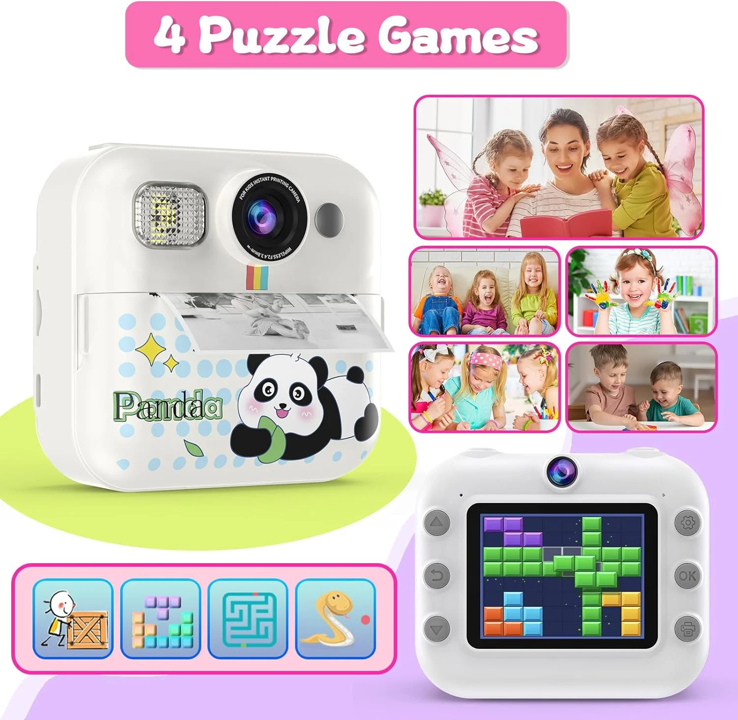دوربین چاپ فوری کودکانه، فیلمبرداری HD 1080p و دوربین کودکانه برای دختران و پسران، دوربین فوری برای کودکان به همراه کارت حافظه 32 گیگابایتی و کاغذ چاپ، بهترین هدیه برای دختران و پسران 3 4 5 6 7 8 9+ ساله