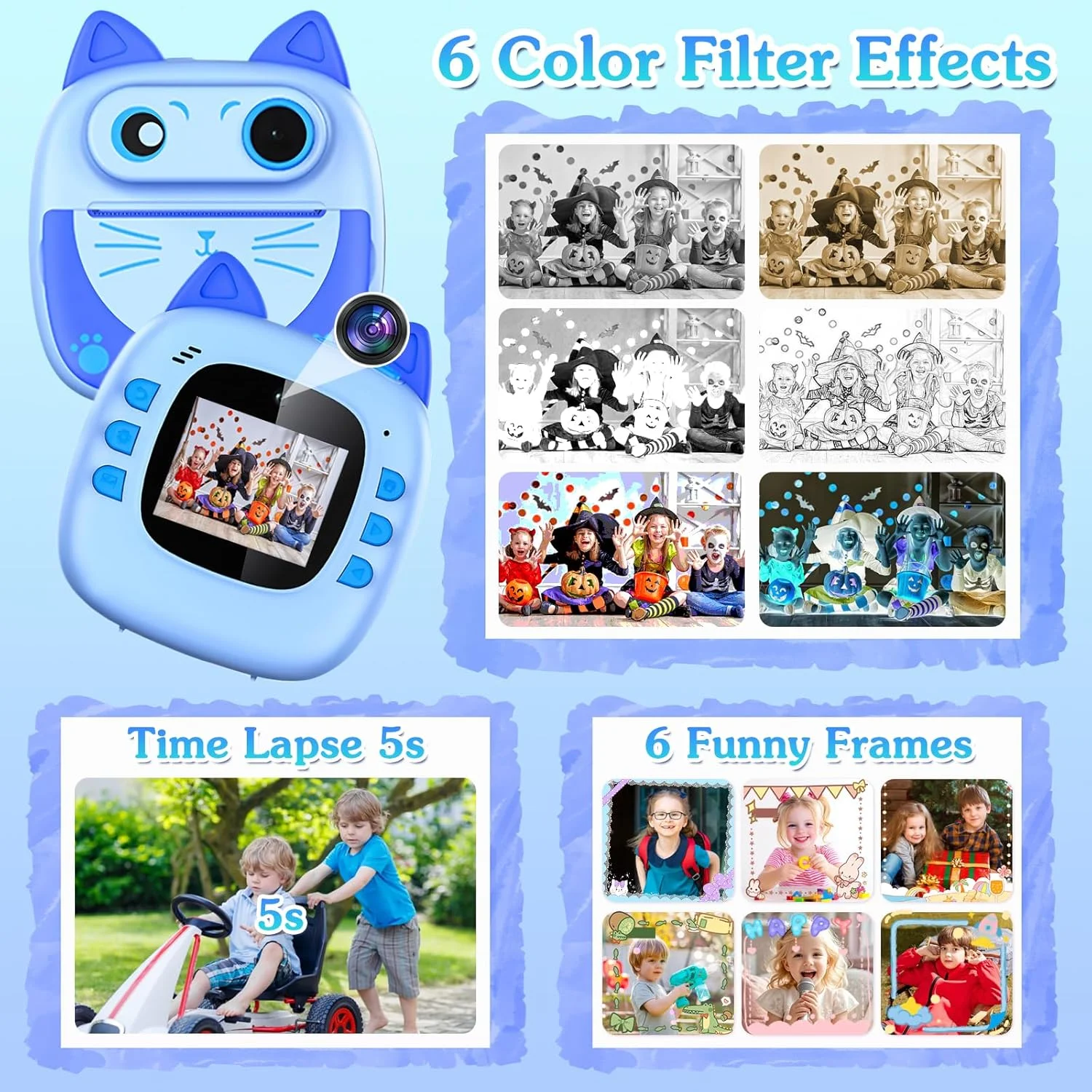 دوربین چاپ فوری کودکانه به همراه کارت حافظه 32 گیگابایتی، 3 رول کاغذ چاپ، کیف، استیکر و قلم های رنگی، هدیه تولد برای دختران و پسران 4 تا 12 ساله - آبی دوربین چاپ فوری کودکانه به همراه کارت حافظه 32 گیگابایتی، 3 رول کاغذ چاپ، کیف، استیکر و قلم های رنگی، هدیه تولد برای دختران و پسران 4 تا 12 ساله - آبی