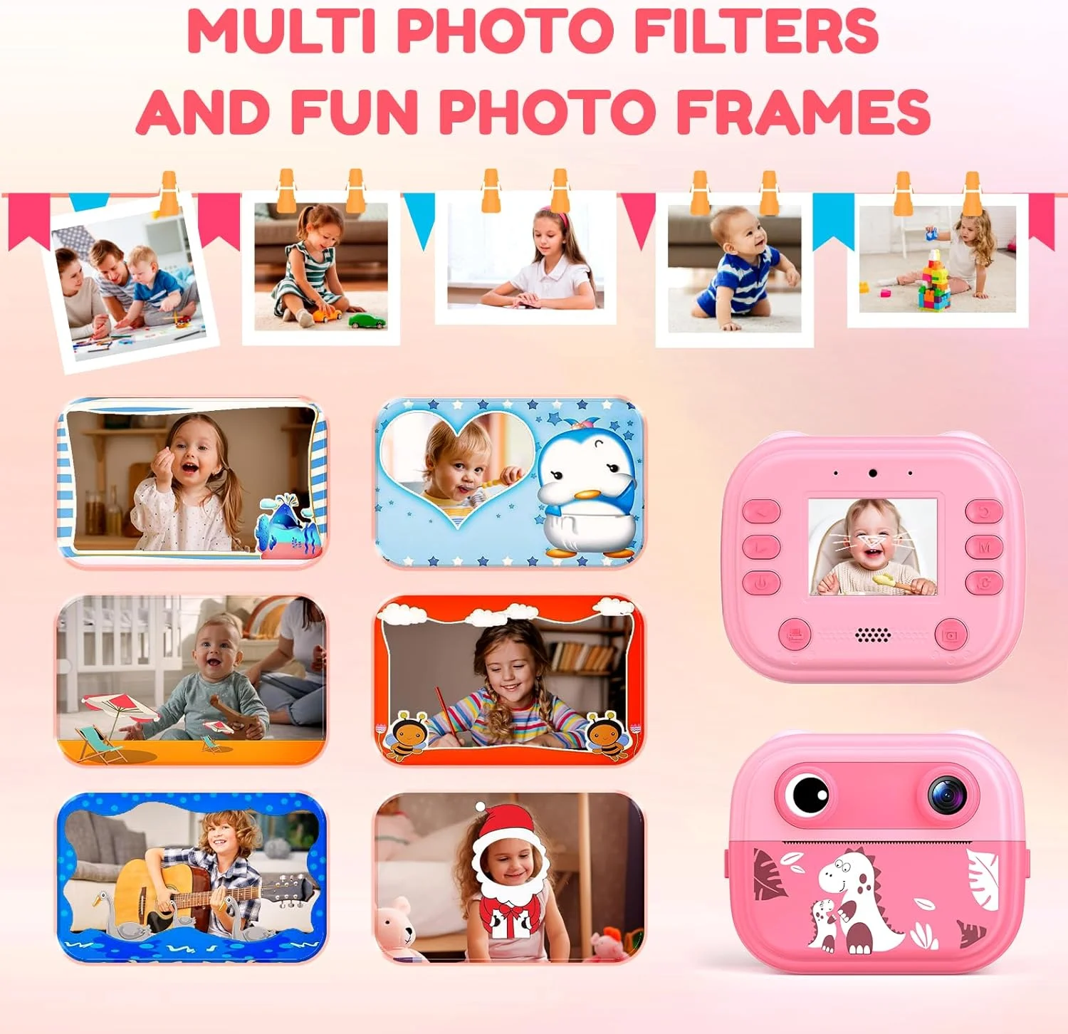 دوربین فوری چاپ کودکانه با صفحه نمایش 2.0 اینچی 1080P، دوربین فوری کودکان به همراه کاغذ چاپ، هدیه برای پسران و دختران 3-12 سال.