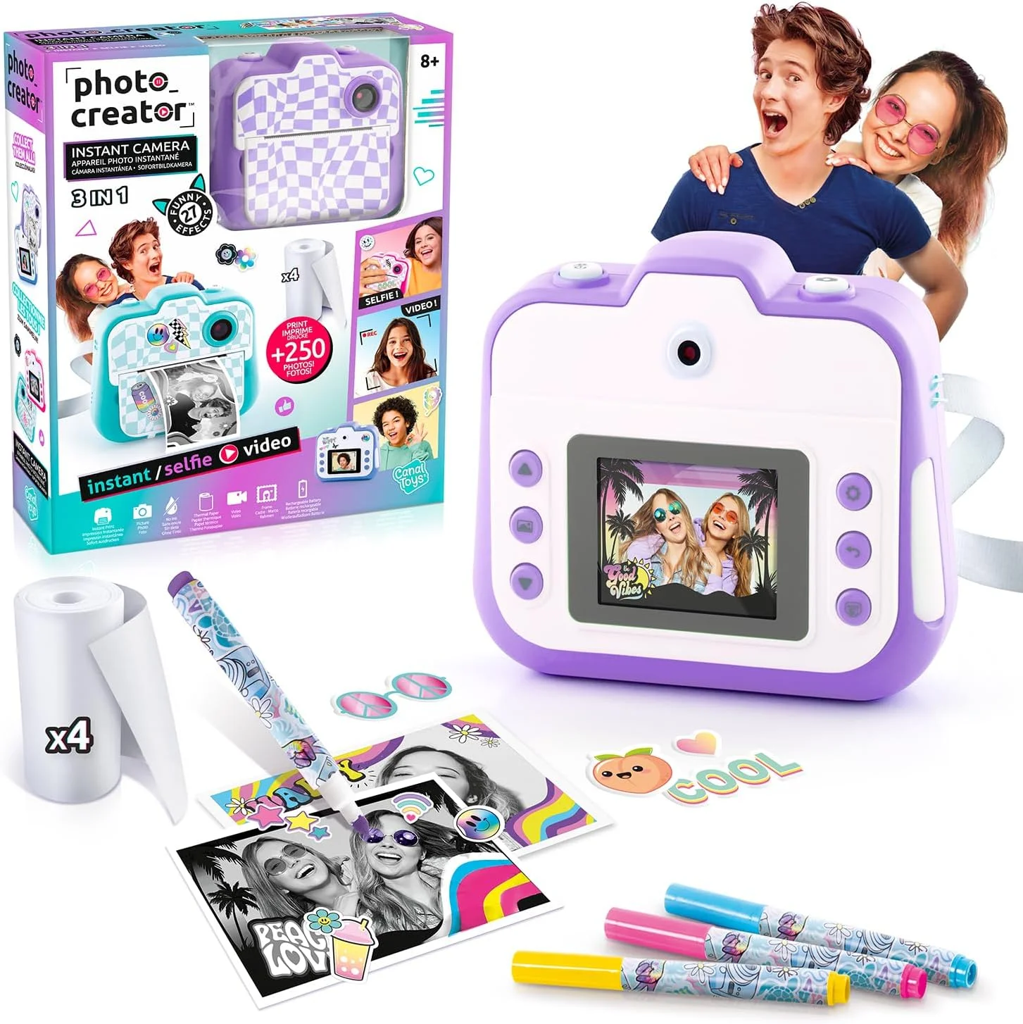 دوربین چاپ فوری بنفش Canal Toys - Photo Creator برای کودکان 8+ - دوربین سلفی و فیلمبرداری - چاپ بدون جوهر روی کاغذ حرارتی - ایده هدیه - CLK 056