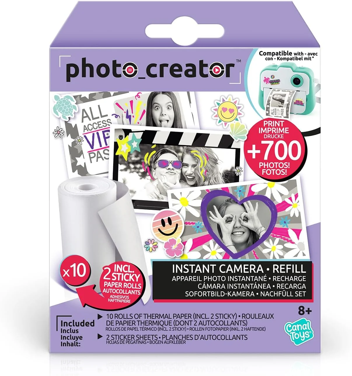 بسته 10 عددی کاغذ چاپ عکس فوری Canal Toys Studio Creator، مناسب برای Photo Creator، بیش از 700 پرینت، خشک شدن فوری، امکان شخصی سازی با استیکرهای جذاب، سفید (CLK 005)