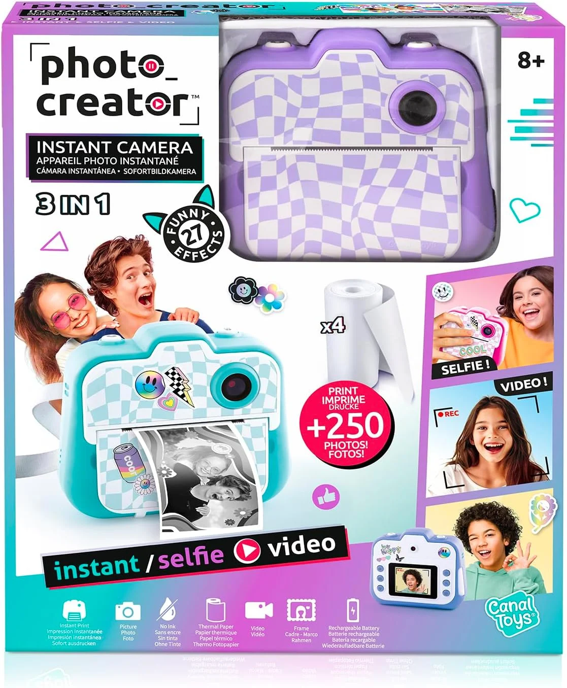 دوربین چاپ فوری بنفش Canal Toys - Photo Creator برای کودکان 8+ - دوربین سلفی و فیلمبرداری - چاپ بدون جوهر روی کاغذ حرارتی - ایده هدیه - CLK 056