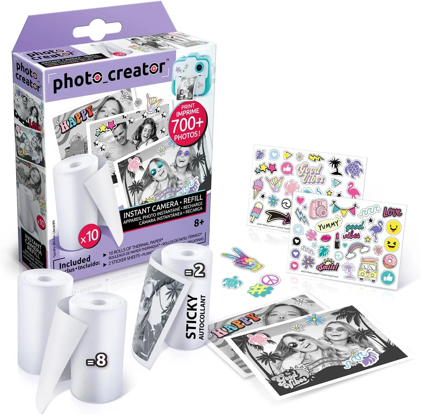 بسته 10 عددی کاغذ چاپ عکس فوری Canal Toys Studio Creator، مناسب برای Photo Creator، بیش از 700 پرینت، خشک شدن فوری، امکان شخصی سازی با استیکرهای جذاب، سفید (CLK 005)