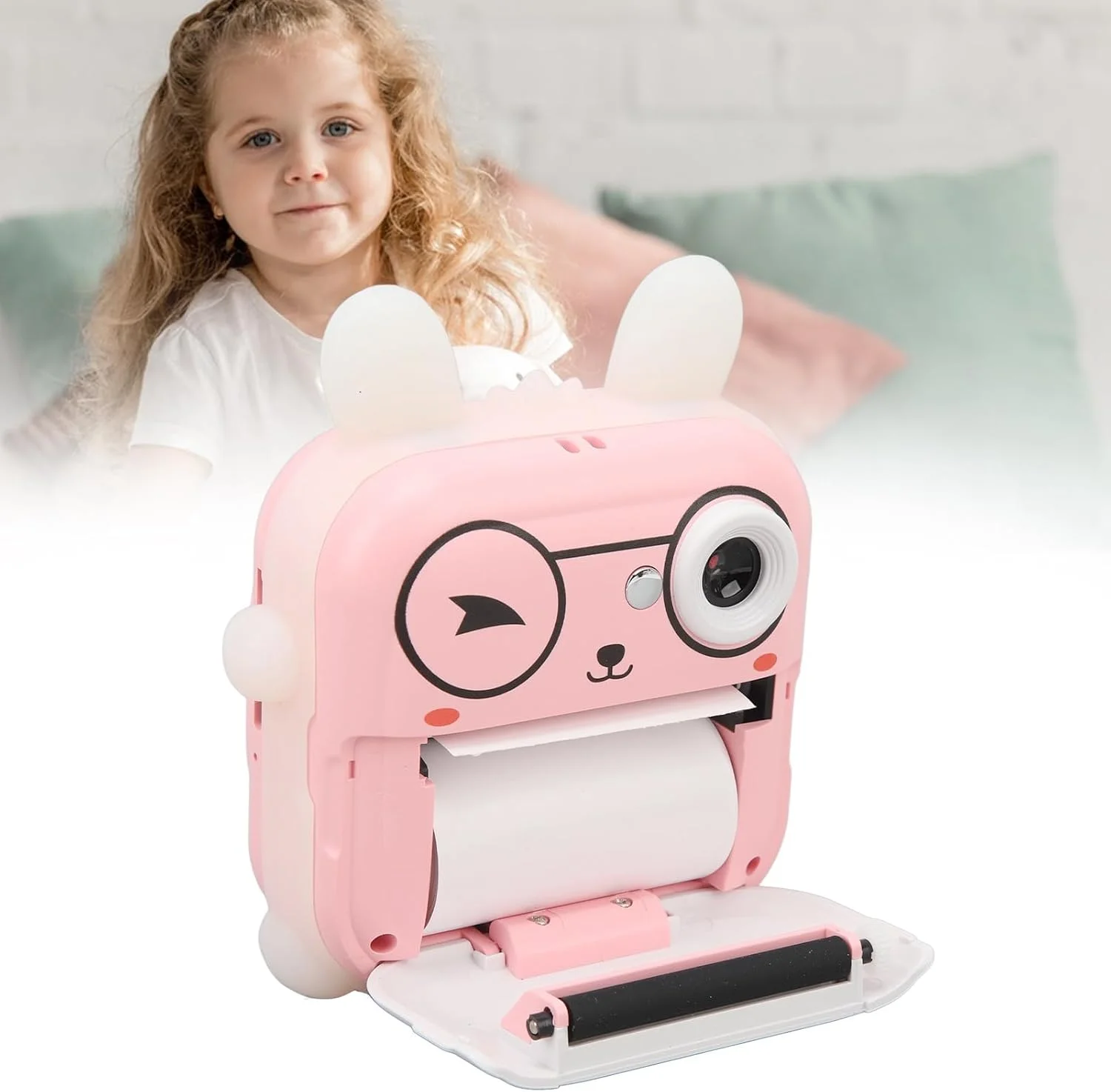 دوربین چاپ فوری کودکانه با طرح زیبا، دوربین 24 مگاپیکسلی با قاب عکس های جالب برای عکاسی خلاقانه کودکان (صورتی)