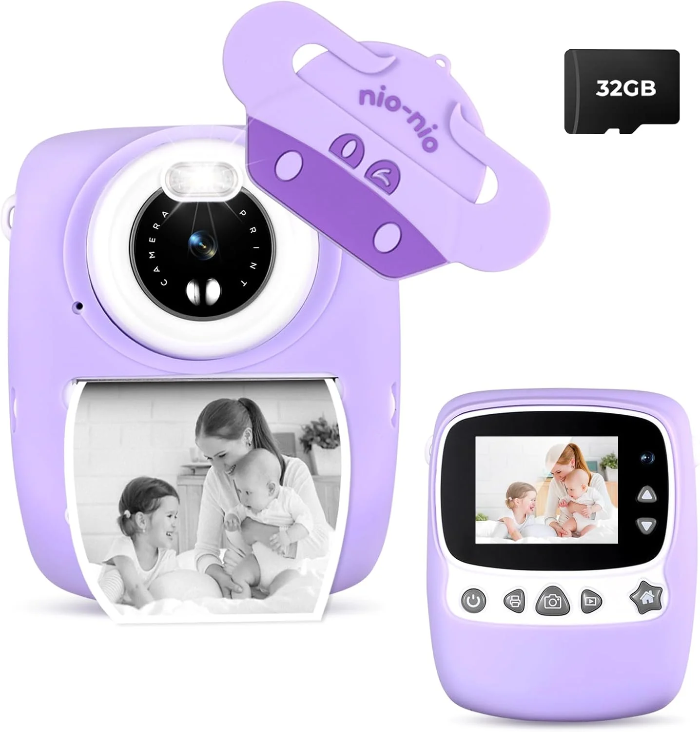 دوربین کودکان، 30 مگاپیکسل 1080P صفحه نمایش 2.4 اینچی، دوربین چاپ فوری عکس سیاه و سفید کودکان، دوربین دیجیتال کودکان با کارت TF 32 گیگابایتی، قلم موی 6 رنگ، دوربین دوگانه، هدیه برای کودکان