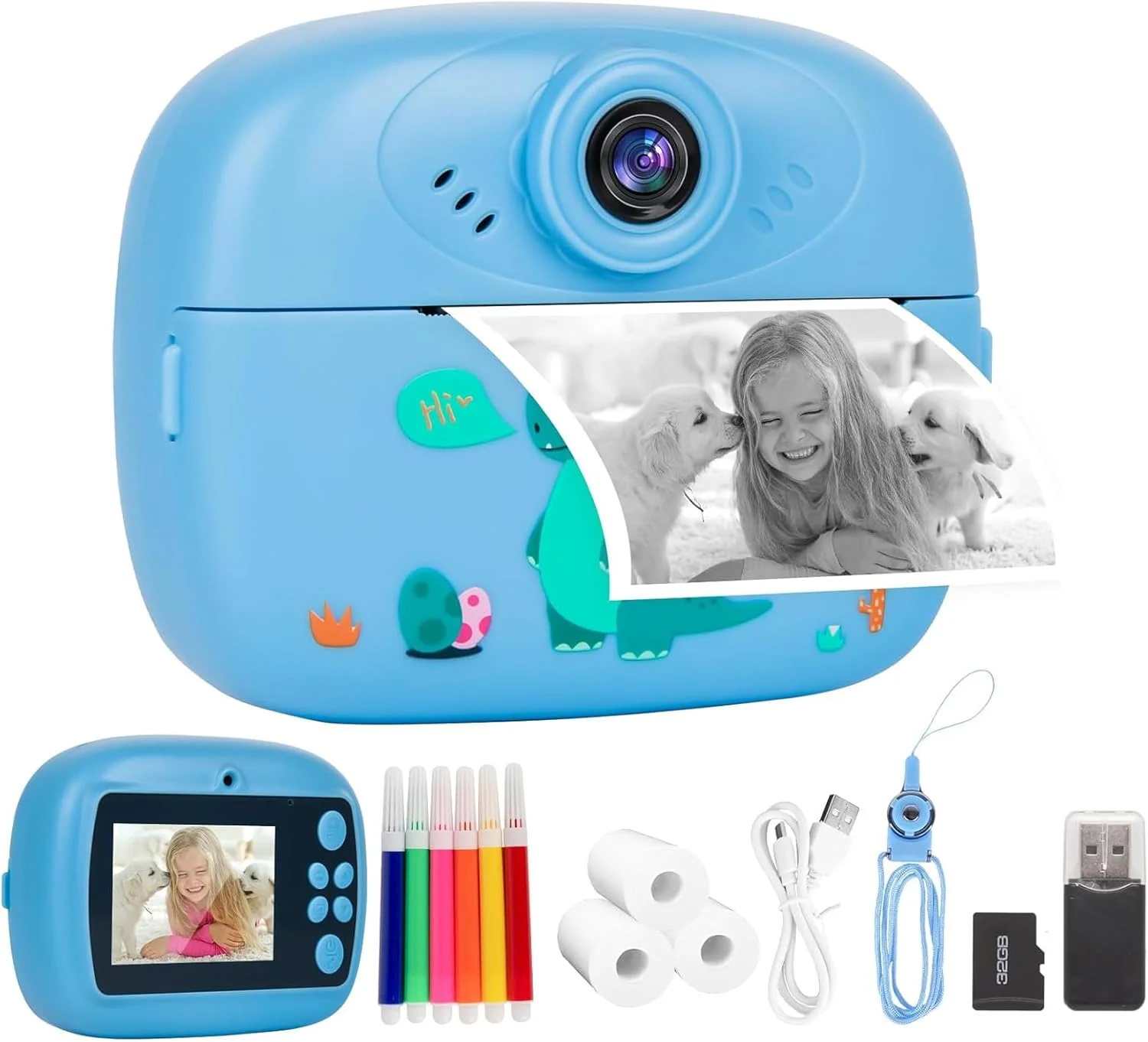 دوربین چاپ فوری کودکان، دوربین فوری 1080P HD با کارت SD 32 گیگابایتی، دوربین فوری کودکان با کاغذ چاپ، دوربین با چاپ تصویر فوری، هدیه اسباب بازی برای پسران و دختران 3-12 ساله