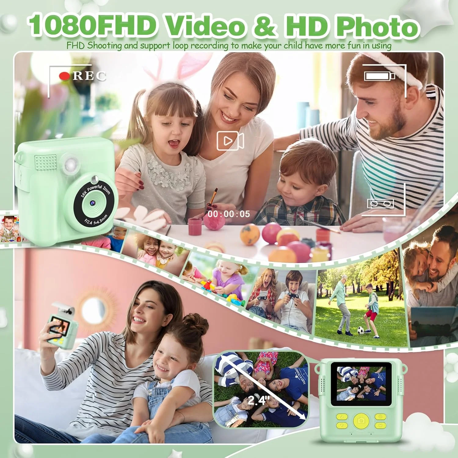 دوربین کودکانه - دوربین چاپ فوری دیجیتال 1080P - زوم دیجیتال 16 برابر صفحه نمایش 2.4 اینچی - کارت 32 گیگابایتی - 3 رول کاغذ چاپ - به همراه کیف نگهداری هدیه کریسمس برای کودکان 3-12 سال دوربین کودکانه - دوربین چاپ فوری دیجیتال 1080P - زوم دیجیتال 16 برابر صفحه نمایش 2.4 اینچی - کارت 32 گیگابایتی - 3 رول کاغذ چاپ - به همراه کیف نگهداری هدیه کریسمس برای کودکان 3-12 سال