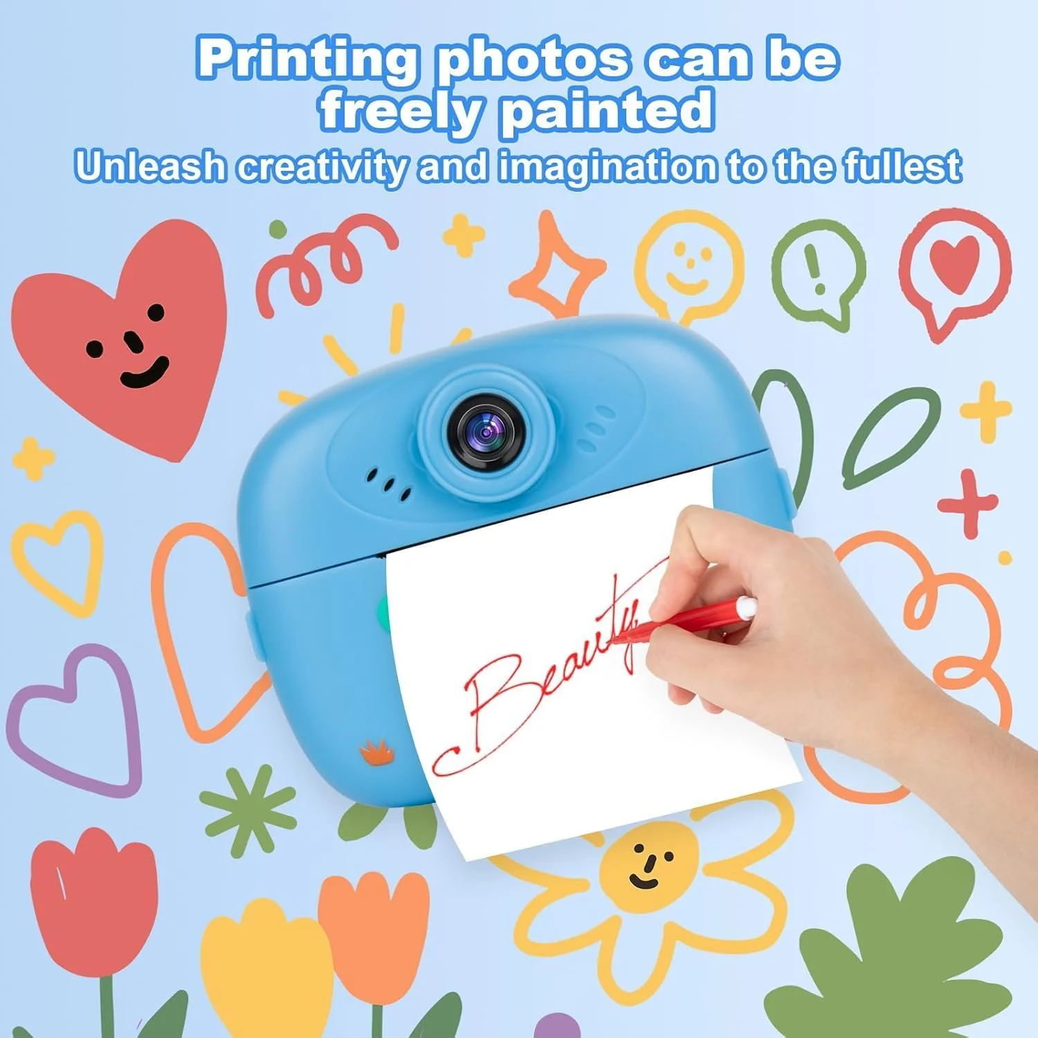 دوربین چاپ فوری کودکان، دوربین فوری 1080P HD با کارت SD 32 گیگابایتی، دوربین فوری کودکان با کاغذ چاپ، دوربین با چاپ تصویر فوری، هدیه اسباب بازی برای پسران و دختران 3-12 ساله