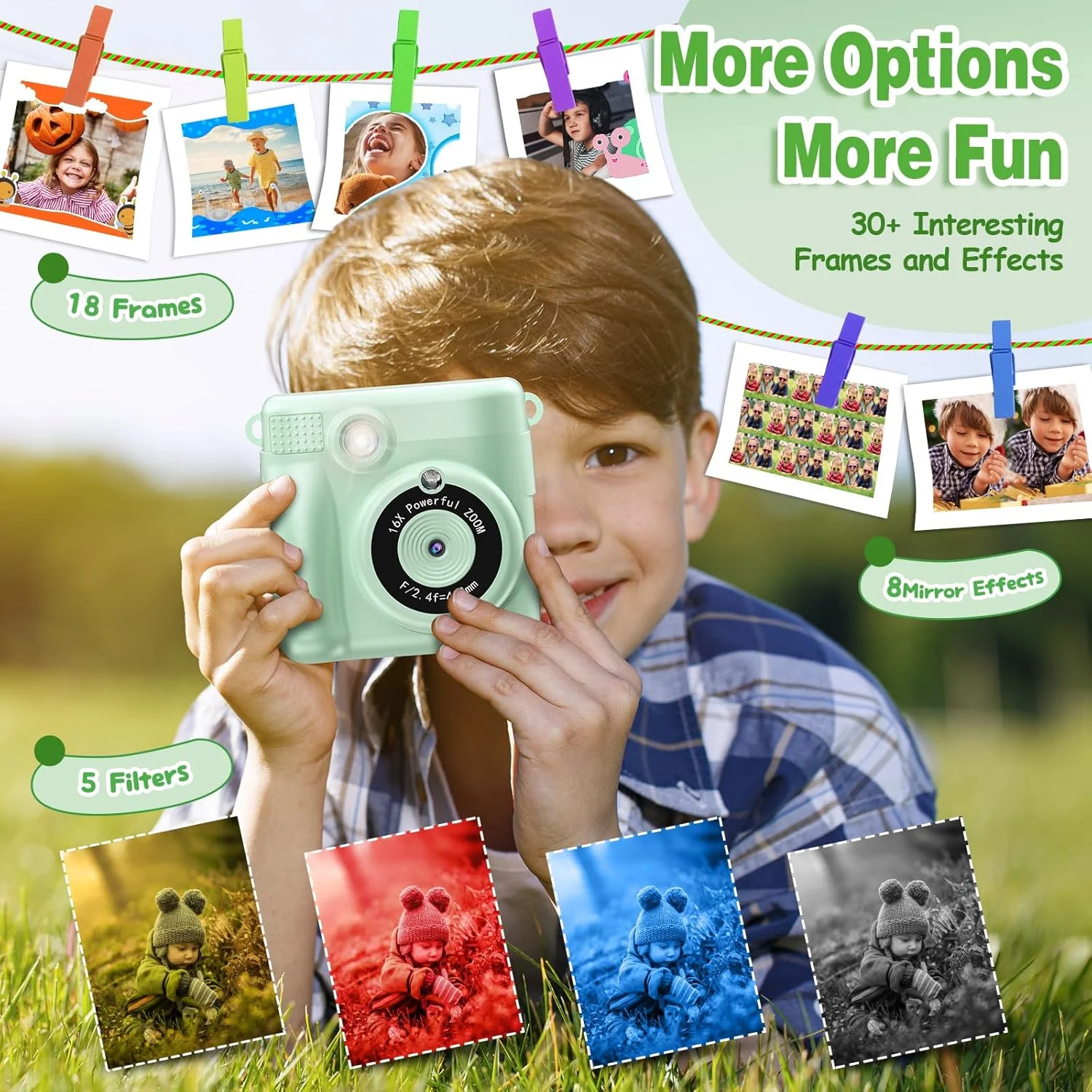 دوربین کودکانه - دوربین چاپ فوری دیجیتال 1080P - زوم دیجیتال 16 برابر صفحه نمایش 2.4 اینچی - کارت 32 گیگابایتی - 3 رول کاغذ چاپ - به همراه کیف نگهداری هدیه کریسمس برای کودکان 3-12 سال دوربین کودکانه - دوربین چاپ فوری دیجیتال 1080P - زوم دیجیتال 16 برابر صفحه نمایش 2.4 اینچی - کارت 32 گیگابایتی - 3 رول کاغذ چاپ - به همراه کیف نگهداری هدیه کریسمس برای کودکان 3-12 سال
