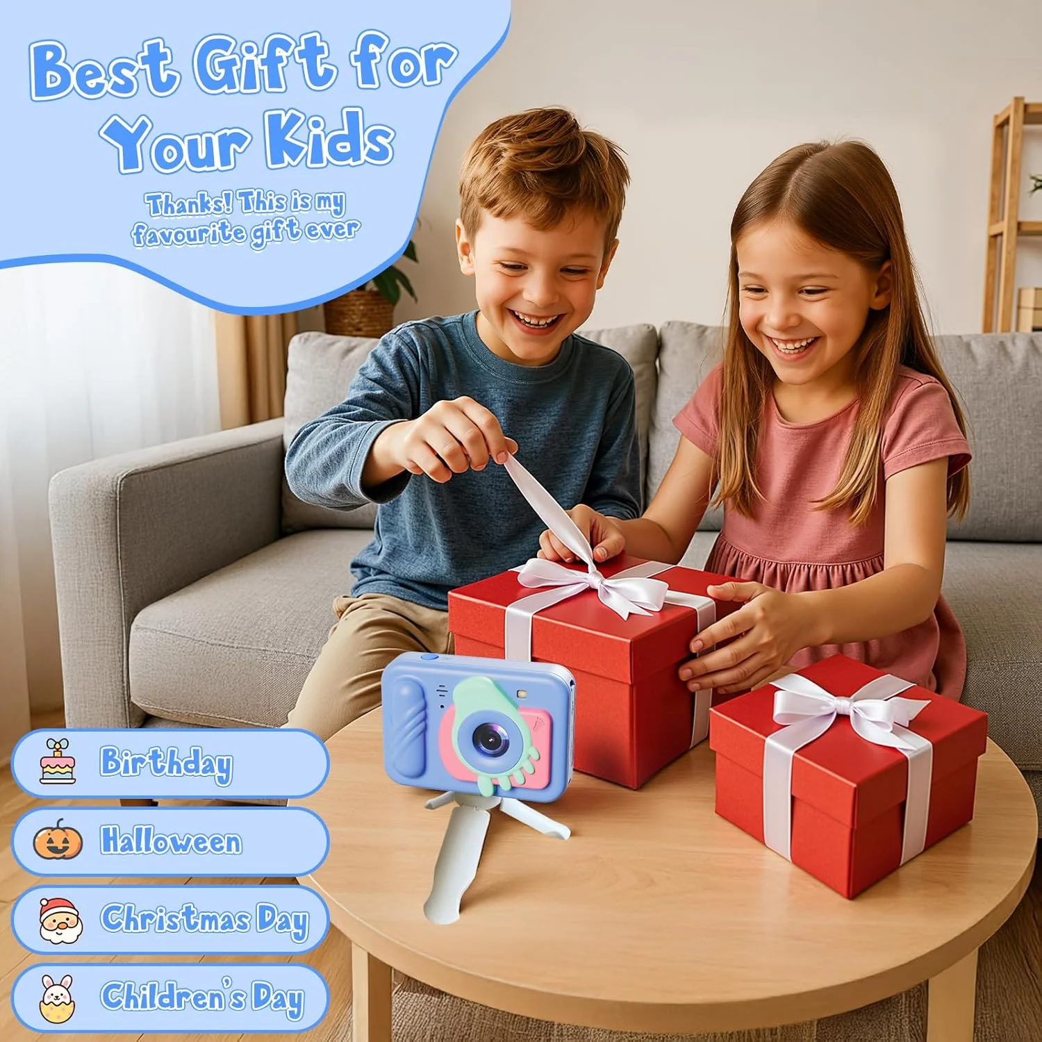 دوربین چاپ فوری ارتقا یافته کودکان برای پسران و دختران، دوربین دیجیتال سلفی دو لنز 1080P HD با کاغذ چاپ، هدیه اسباب بازی تولد کریسمس برای کودکان نوپا و نوجوانان (آبی B)