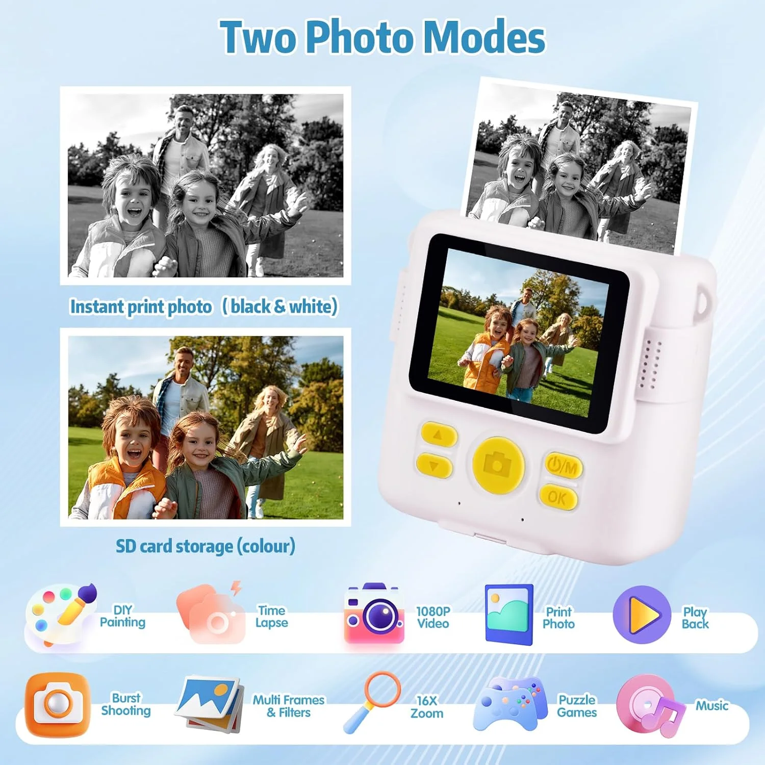 دوربین فوری چاپ کودکانه با صفحه نمایش 2.4 اینچی 1080P به همراه کارت TF 32 گیگابایتی، کاغذ چاپ، مداد رنگی، هدیه برای پسران و دختران 3-12 ساله دوربین فوری چاپ کودکانه با صفحه نمایش 2.4 اینچی 1080P به همراه کارت TF 32 گیگابایتی، کاغذ چاپ، مداد رنگی، هدیه برای پسران و دختران 3-12 ساله