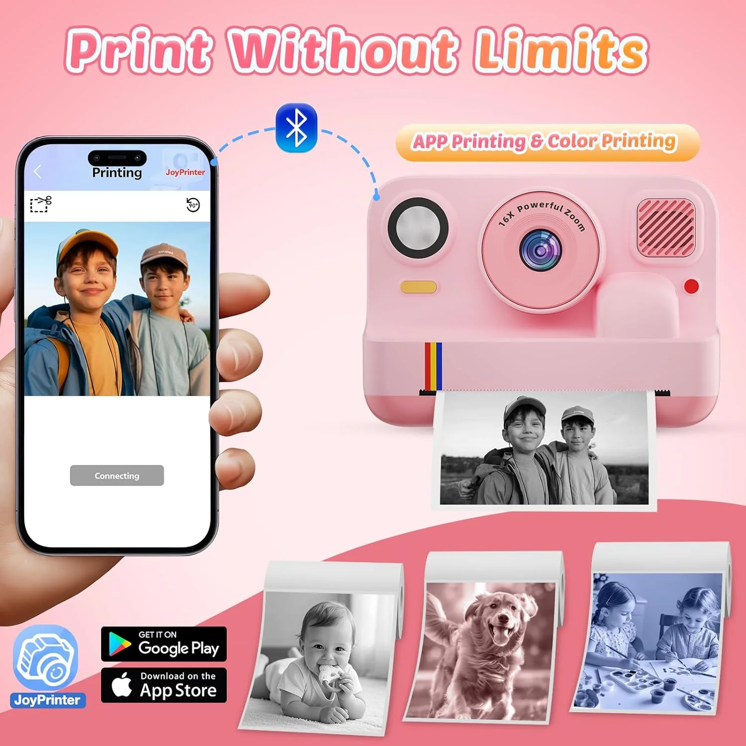 دوربین چاپ فوری کودکانه، هدیه تولد کریسمس برای دختران، پشتیبانی از چاپ بلوتوثی DIY، دوربین دیجیتال فیلمبرداری 1080P HD با کارت حافظه 32 گیگابایتی، اسباب بازی کودک نوپا برای پسران 3 تا 13 سال - صورتی