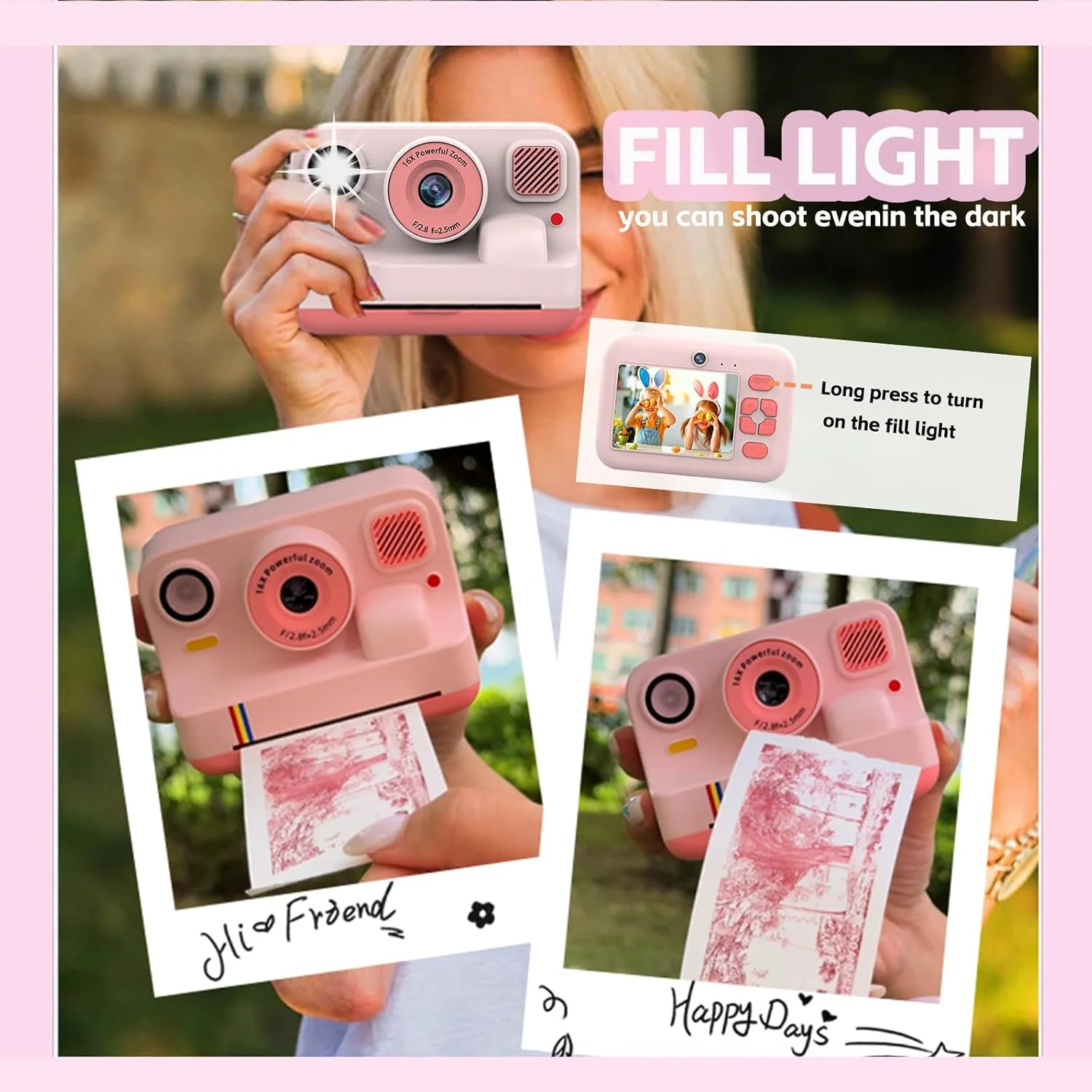 دوربین چاپ فوری برای کودکان، دوربین دیجیتال فوری، هدیه تولد کریسمس برای دختران و پسران 3-16 ساله، چاپگر اسباب بازی دوربین قابل حمل برای کودکان نوپا با کارت 32 گیگابایتی و 3 رول کاغذ چاپ