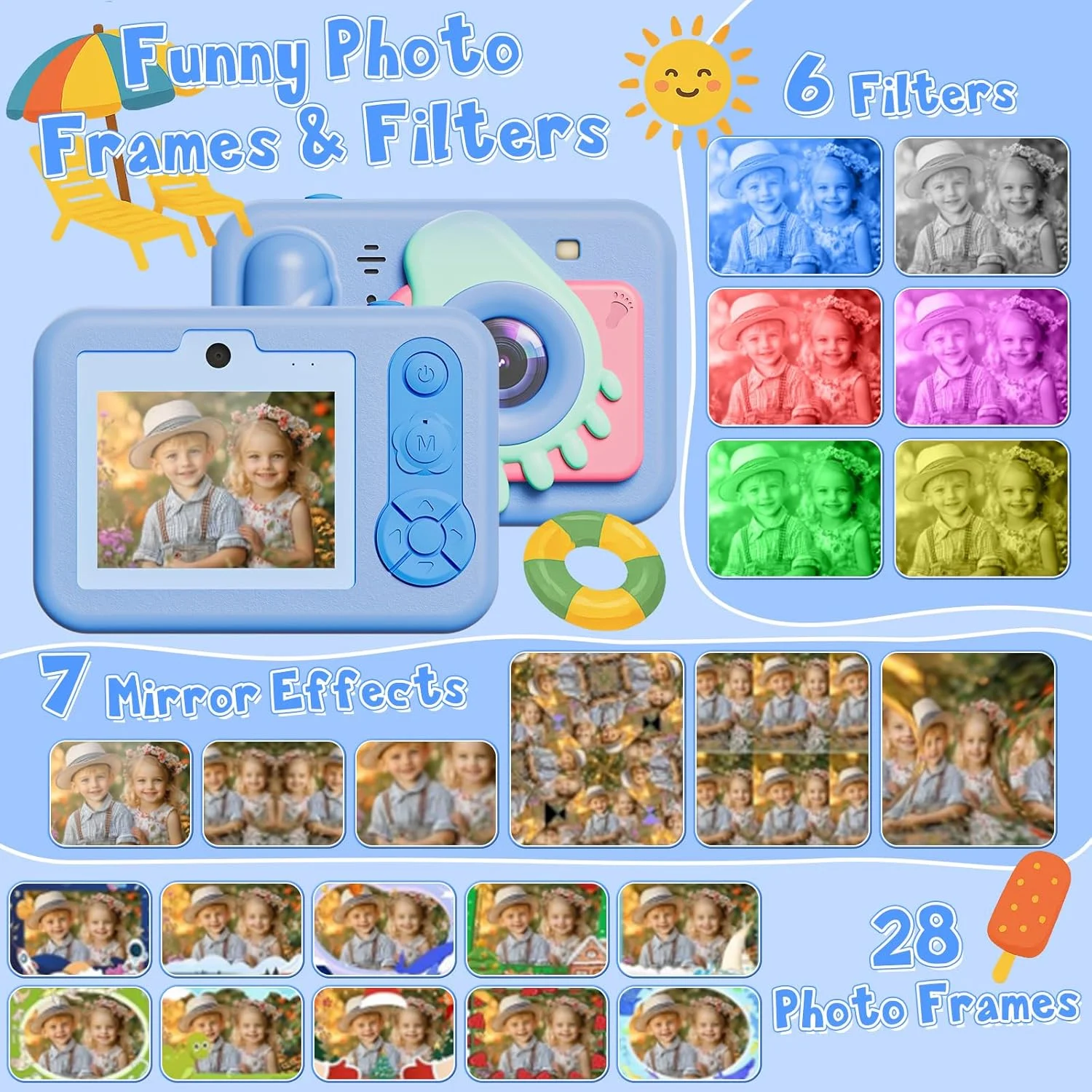 دوربین چاپ فوری ارتقا یافته کودکان برای پسران و دختران، دوربین دیجیتال سلفی دو لنز 1080P HD با کاغذ چاپ، هدیه اسباب بازی تولد کریسمس برای کودکان نوپا و نوجوانان (آبی B)