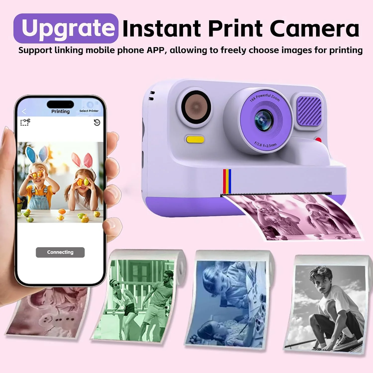 دوربین چاپ فوری برای کودکان، دوربین دیجیتال فوری، هدیه تولد کریسمس برای دختران و پسران 3-16 ساله، چاپگر اسباب بازی دوربین قابل حمل برای کودکان نوپا با کارت 32 گیگابایتی و 3 رول کاغذ چاپ