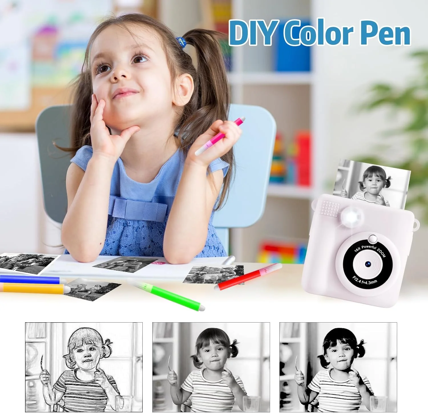 دوربین فوری چاپ کودکانه با صفحه نمایش 2.4 اینچی 1080P به همراه کارت TF 32 گیگابایتی، کاغذ چاپ، مداد رنگی، هدیه برای پسران و دختران 3-12 ساله دوربین فوری چاپ کودکانه با صفحه نمایش 2.4 اینچی 1080P به همراه کارت TF 32 گیگابایتی، کاغذ چاپ، مداد رنگی، هدیه برای پسران و دختران 3-12 ساله