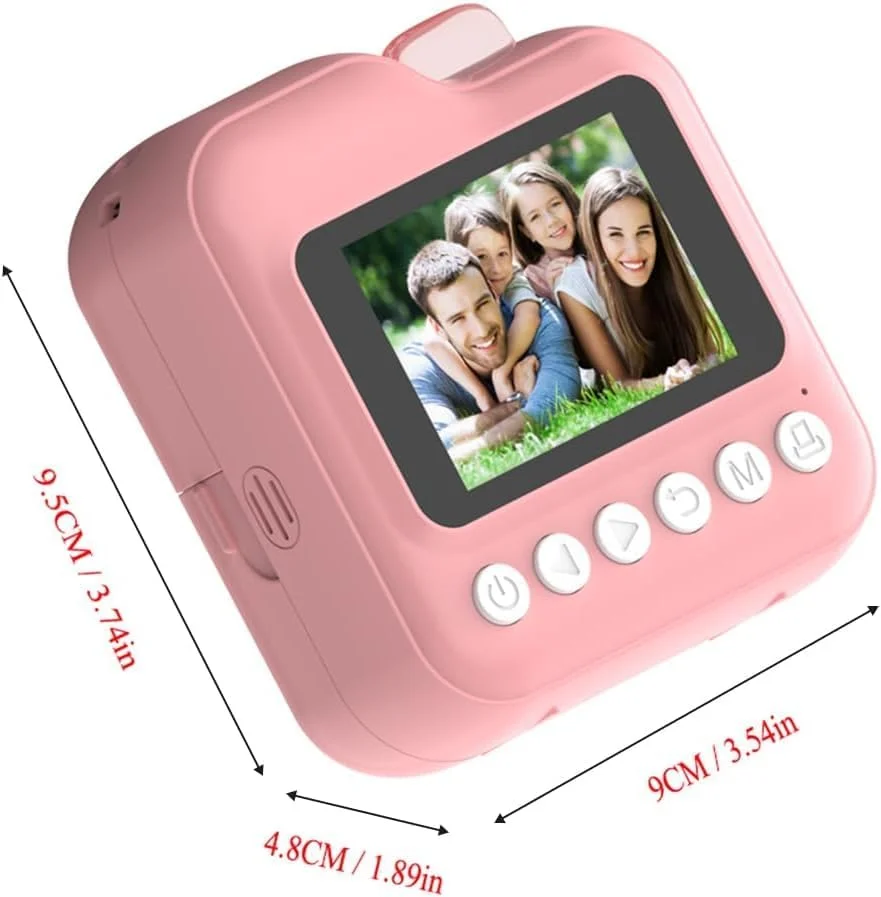 دوربین چاپ فوری کودکانه و مینی پرینتر حرارتی بلوتوثی (3 رول)، دوربین با صفحه نمایش 2.4 اینچی، عکس 48 مگاپیکسلی و فیلم 1080P، پشتیبانی از نور RGB، چاپ حرارتی بدون جوهر برای هدیه دختران و پسران (صورتی)