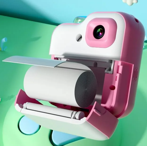 دوربین چاپ فوری کودکانه و مینی پرینتر حرارتی بلوتوثی (3 رول)، دوربین با صفحه نمایش 2.4 اینچی، عکس 48 مگاپیکسلی و فیلم 1080P، پشتیبانی از نور RGB، چاپ حرارتی بدون جوهر برای هدیه دختران و پسران (صورتی)