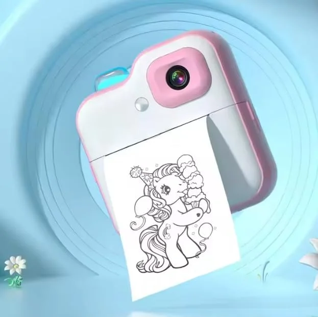 دوربین چاپ فوری کودکانه و مینی پرینتر حرارتی بلوتوثی (3 رول)، دوربین با صفحه نمایش 2.4 اینچی، عکس 48 مگاپیکسلی و فیلم 1080P، پشتیبانی از نور RGB، چاپ حرارتی بدون جوهر برای هدیه دختران و پسران (صورتی)