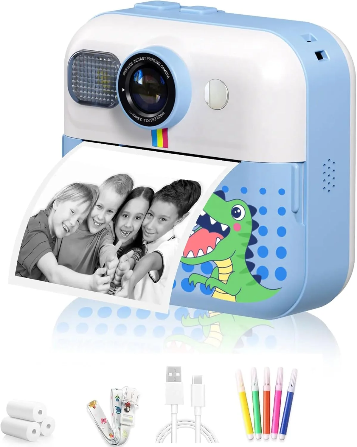 دوربین چاپ فوری کودکانه CP02 با صفحه نمایش HD 2.4 اینچی، چاپ حرارتی، باتری 1500 میلی آمپری | دوربین دیجیتال برای کودکان 3-14 سال | عکس HD، فیلم FHD، MP3، بازی ها | هدیه برای پسران و دختران (آبی)