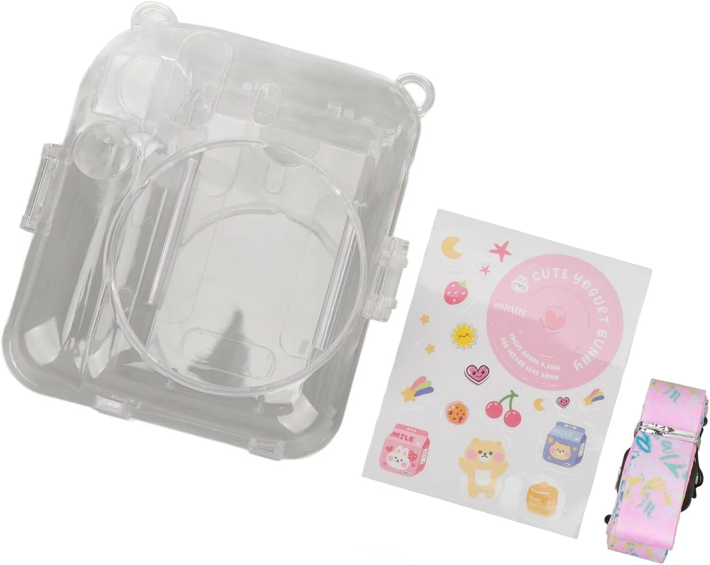 کیف محافظ شفاف و بادوام دوربین فوری Cryfokt برای مینی 12 + کیت استیکر بند شانه، برای کاربران دوربین مینی 12 [جنس PC] (صورتی)