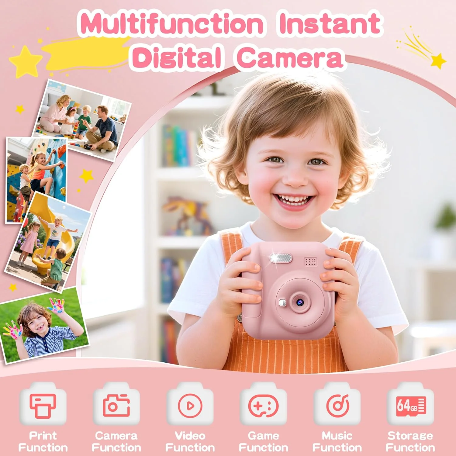 دوربین چاپ فوری کودکانه Coxlame، اسباب بازی های هدیه تولد کریسمس برای دختران و پسران، دوربین دیجیتال قابل حمل با کارت SD 64 گیگابایتی، اسباب بازی کودکانه برای سنین 3-12 سال، هدیه کریسمس برای دختران 3 4 5 6 7 8 9 10 ساله، صورتی دوربین چاپ فوری کودکانه Coxlame، اسباب بازی های هدیه تولد کریسمس برای دختران و پسران، دوربین دیجیتال قابل حمل با کارت SD 64 گیگابایتی، اسباب بازی کودکانه برای سنین 3-12 سال، هدیه کریسمس برای دختران 3 4 5 6 7 8 9 10 ساله، صورتی