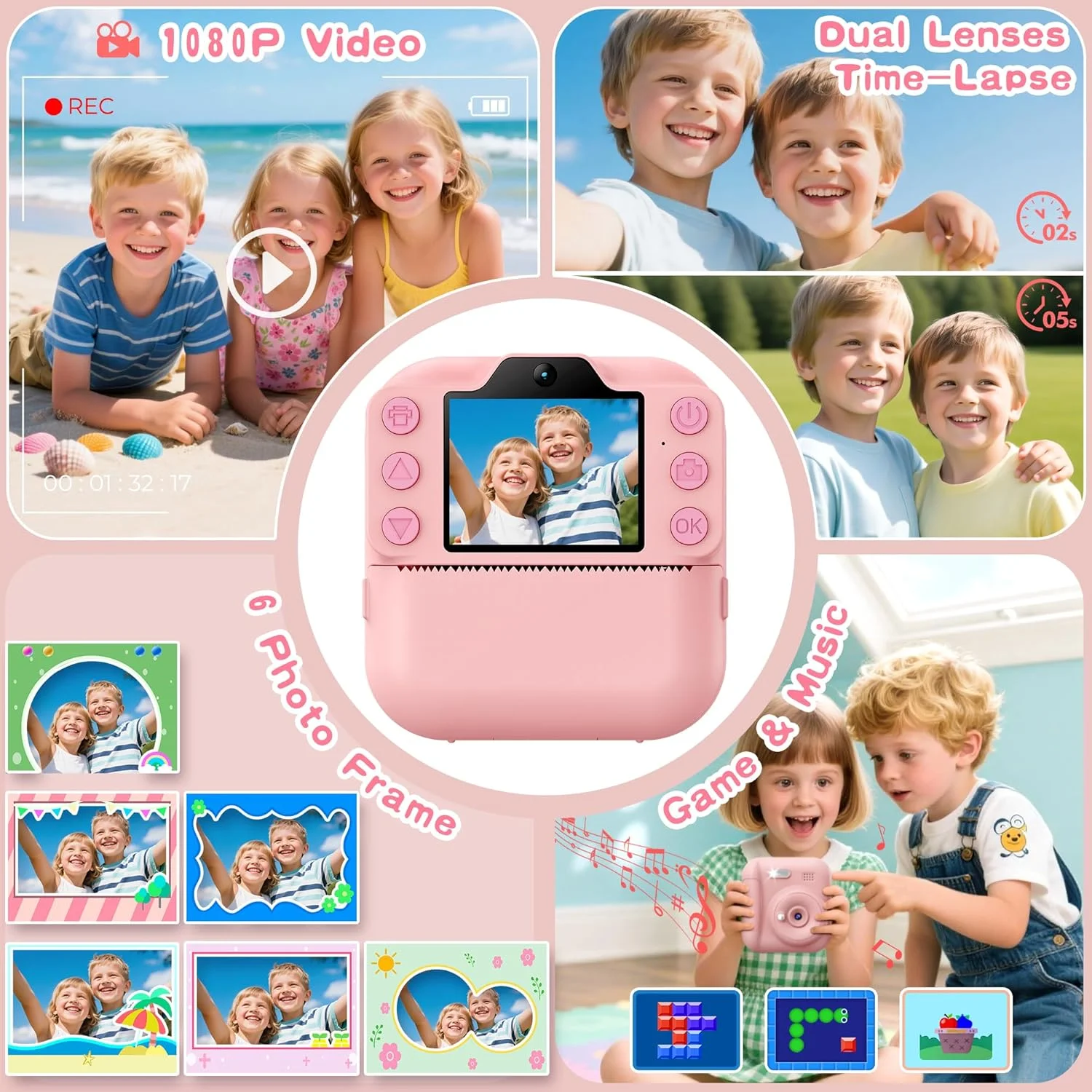 دوربین چاپ فوری کودکانه Coxlame، اسباب بازی های هدیه تولد کریسمس برای دختران و پسران، دوربین دیجیتال قابل حمل با کارت SD 64 گیگابایتی، اسباب بازی کودکانه برای سنین 3-12 سال، هدیه کریسمس برای دختران 3 4 5 6 7 8 9 10 ساله، صورتی دوربین چاپ فوری کودکانه Coxlame، اسباب بازی های هدیه تولد کریسمس برای دختران و پسران، دوربین دیجیتال قابل حمل با کارت SD 64 گیگابایتی، اسباب بازی کودکانه برای سنین 3-12 سال، هدیه کریسمس برای دختران 3 4 5 6 7 8 9 10 ساله، صورتی