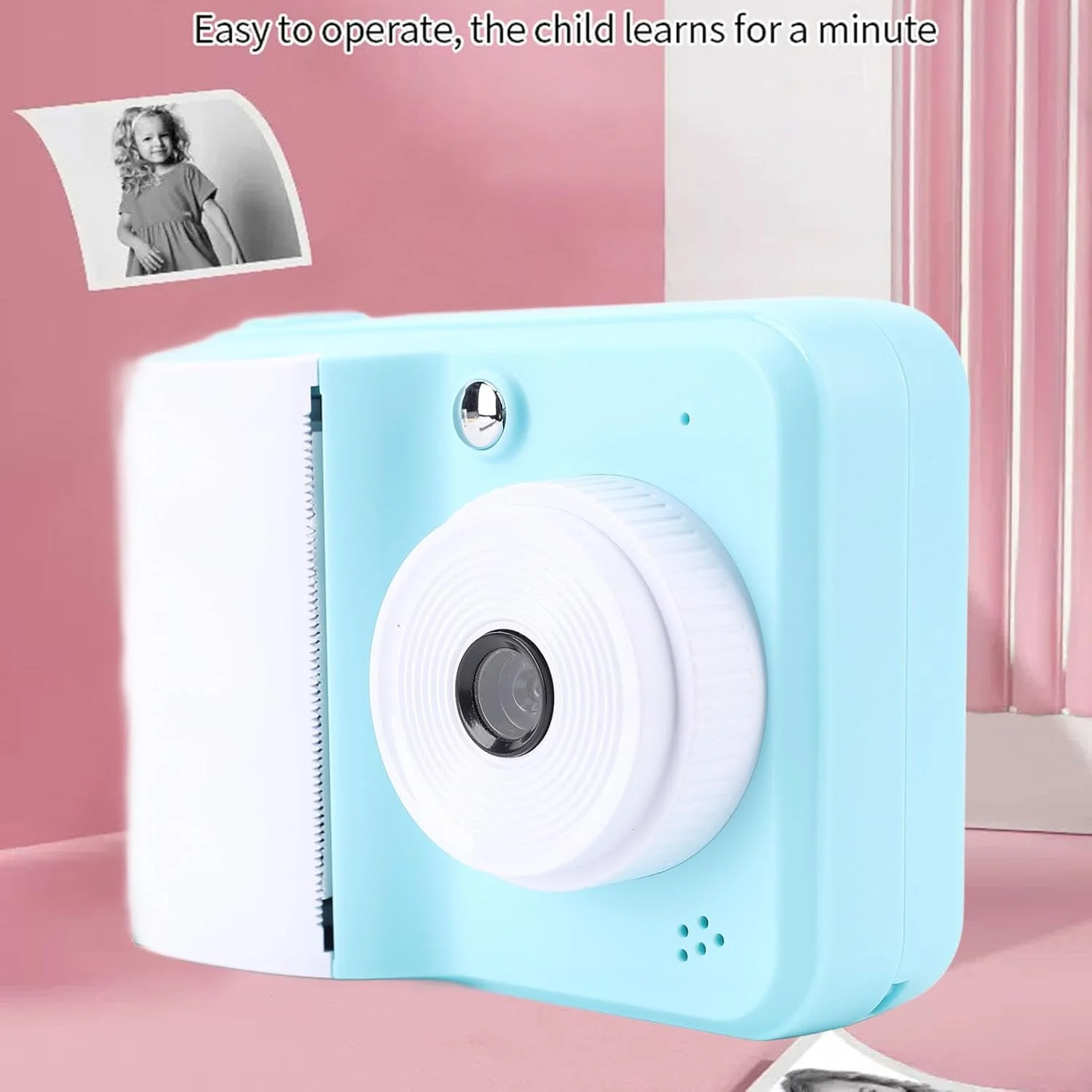 دوربین چاپ فوری Cryfokt، دوربین کارتونی چاپ فوری 1080P 48MP با قابلیت ضبط 90 دقیقه برای فعالیت های خارج از منزل (آبی)