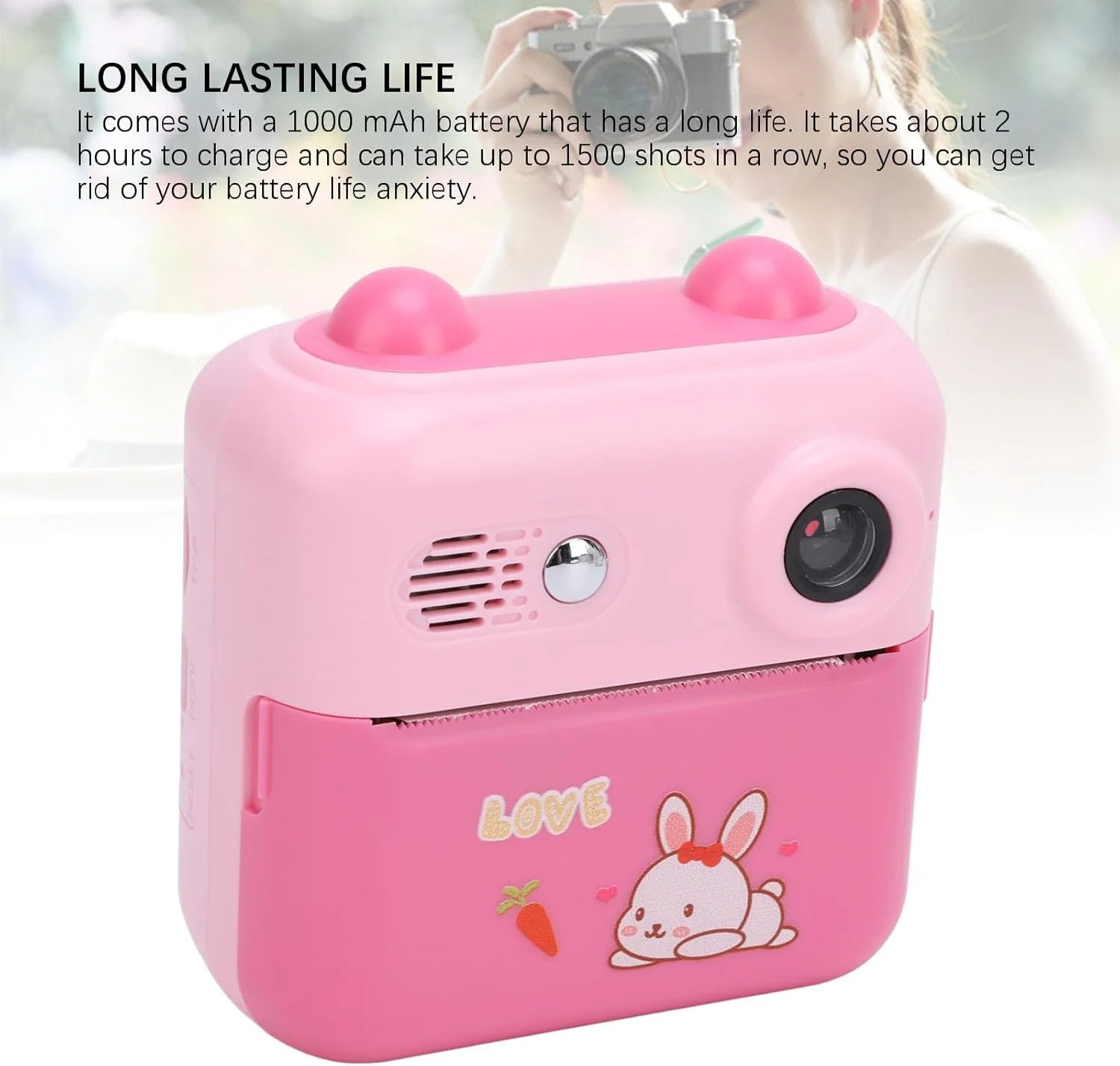 دوربین چاپ فوری کودکانه Cryfokt، دوربین های فوری کودکانه 50 مگاپیکسلی با صفحه نمایش 2.4 اینچی، زوم دیجیتال 16 برابر 1080P برای مسافرت، هدیه تولد کریسمس، کیفیت تصویر عالی