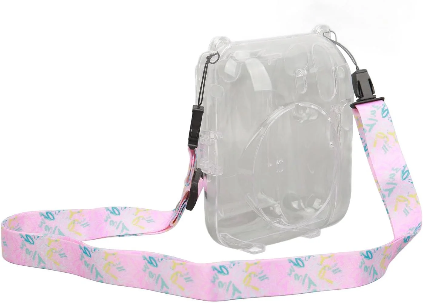 کیف محافظ شفاف و بادوام دوربین فوری Cryfokt برای مینی 12 + کیت استیکر بند شانه، برای کاربران دوربین مینی 12 [جنس PC] (صورتی)