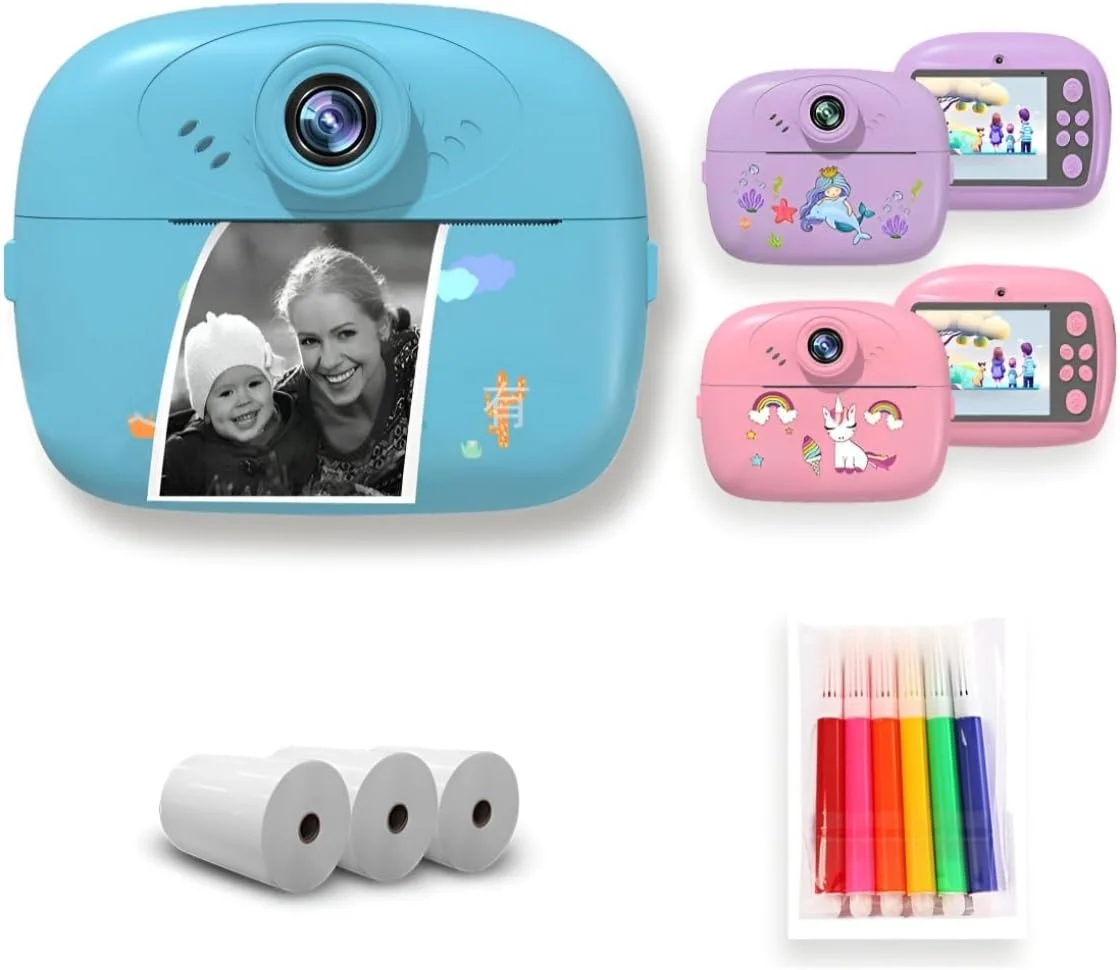 دوربین دیجیتال کودکان با چاپ فوری، صفحه نمایش 2.4 اینچی، رنگ های متنوع