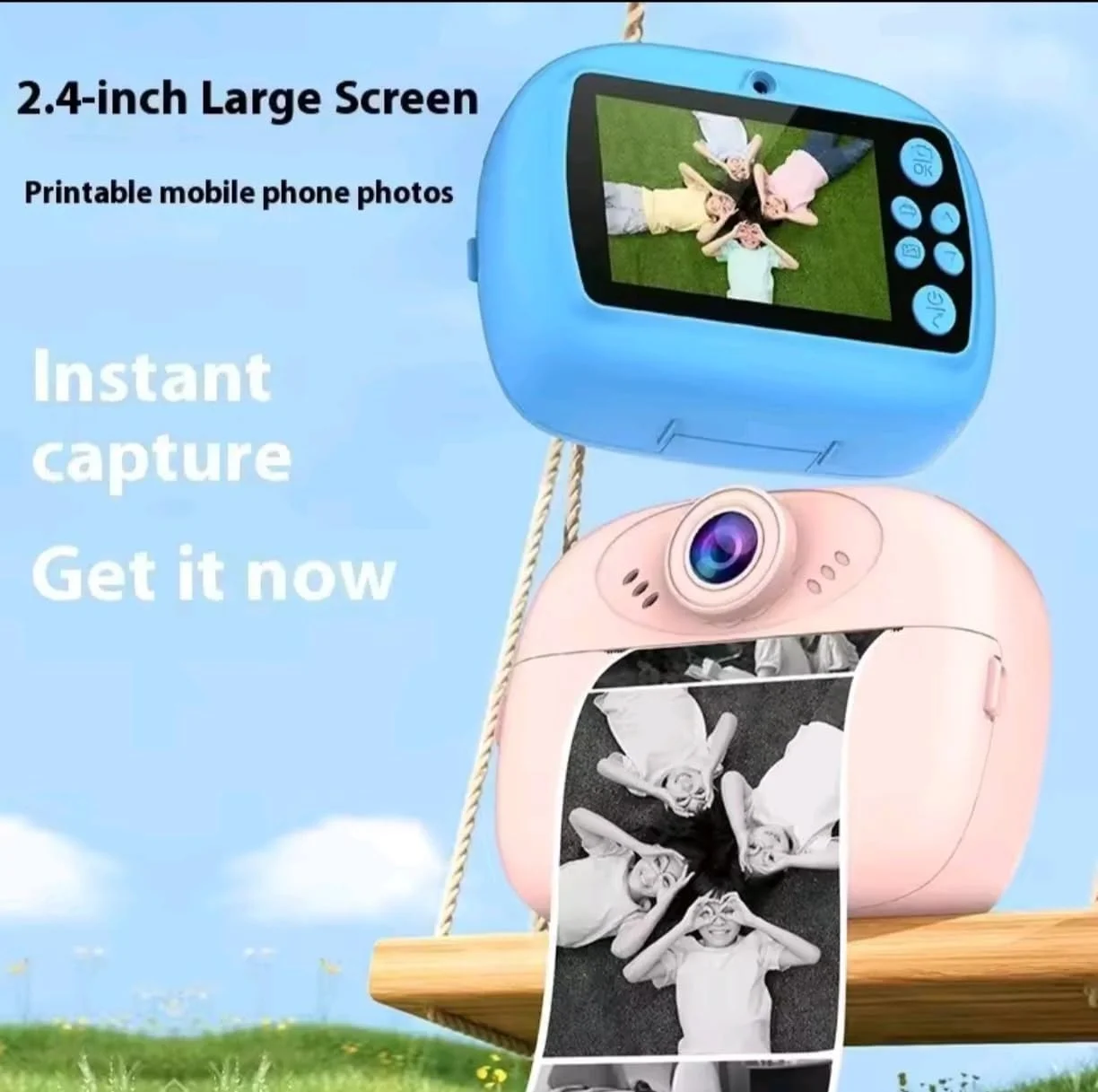 دوربین دیجیتال کودکان با چاپ فوری، صفحه نمایش 2.4 اینچی، رنگ های متنوع