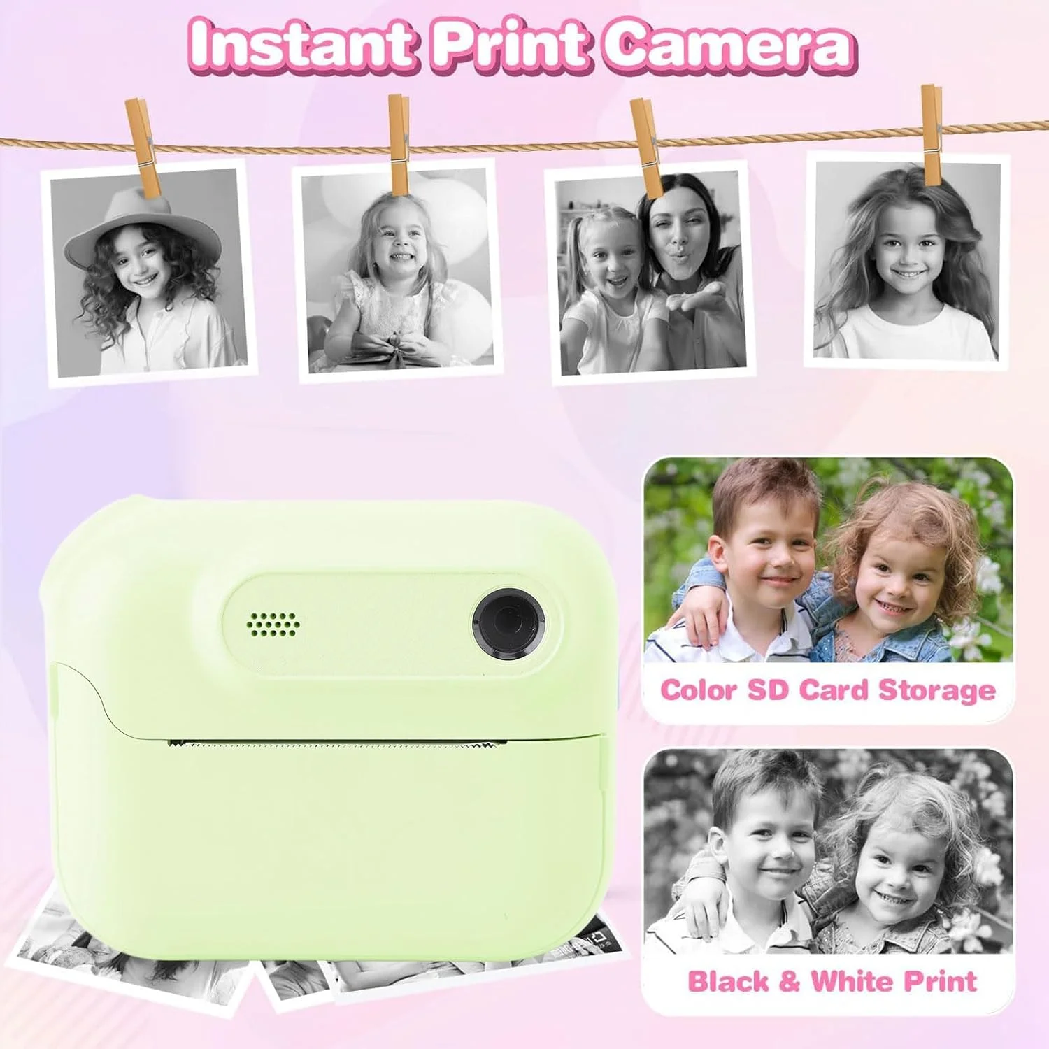 دوربین چاپ فوری Dpofirs، دوربین فوری HD 1080p 48 مگاپیکسلی زیبا برای هدایای تولد (سبز)