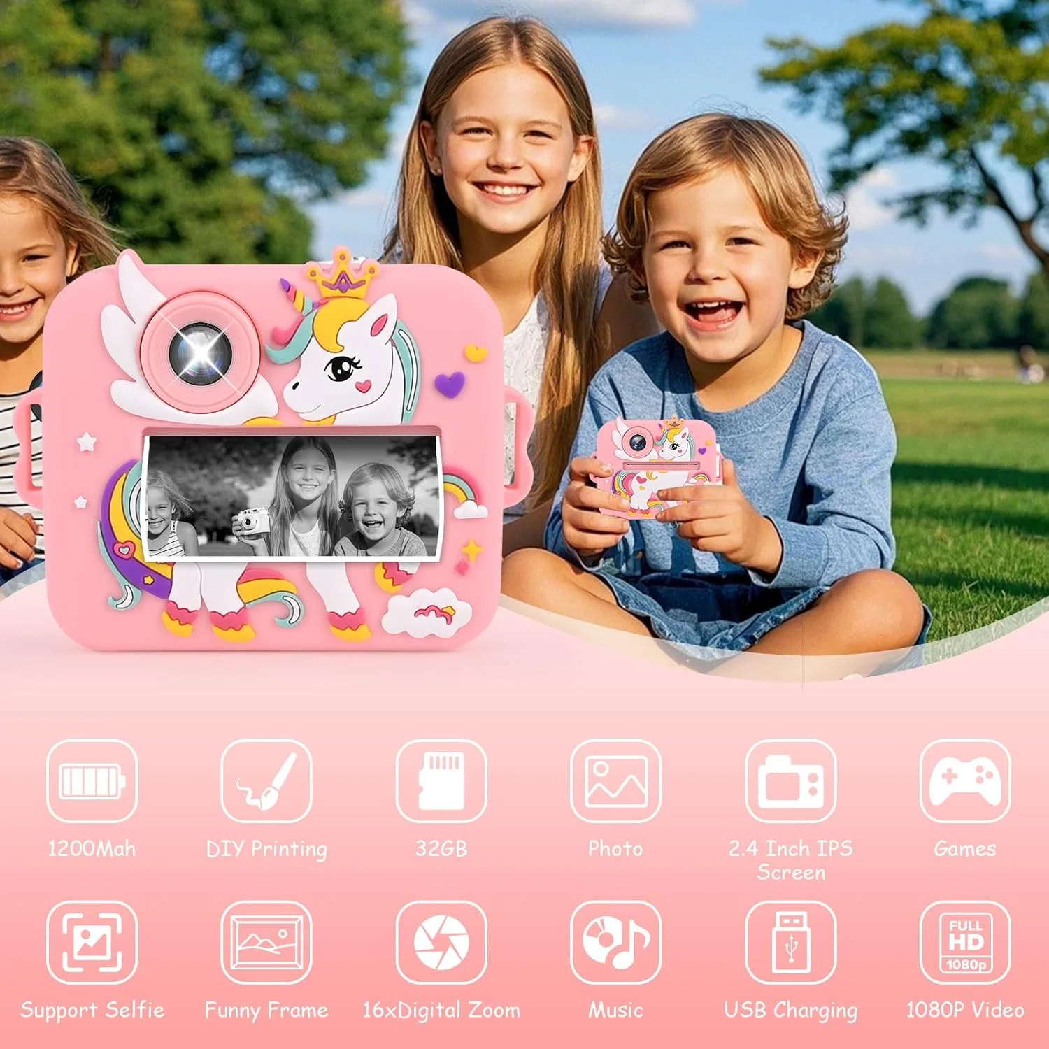 دوربین فوری کودکان، دوربین دیجیتال 1080P HD برای کودکان با صفحه نمایش 2.4 اینچی و کارت حافظه 32 گیگابایتی، دوربین فوری کودکان به همراه 3 رول کاغذ چاپ، هدیه برای دختران و پسران 3 تا 12 سال (صورتی) دوربین فوری کودکان، دوربین دیجیتال 1080P HD برای کودکان با صفحه نمایش 2.4 اینچی و کارت حافظه 32 گیگابایتی، دوربین فوری کودکان به همراه 3 رول کاغذ چاپ، هدیه برای دختران و پسران 3 تا 12 سال (صورتی)