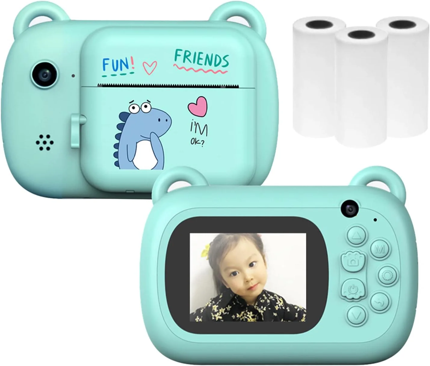 دوربین فوری چاپ عکس دیجیتال کودکان Fawoonu A7 با کیفیت 1080P، صفحه نمایش 2.4 اینچی 24 مگاپیکسلی، 3 رول کاغذ چاپ و طراحی کارت TF قابل تعویض برای کودکان