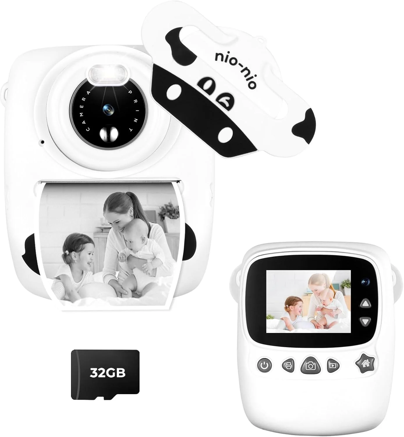 دوربین کودکان، 30 مگاپیکسل 1080P صفحه نمایش 2.4 اینچی دوربین فوری کودکان به همراه کاغذ چاپ و کارت 32 گیگابایتی، دوربین کودکان به همراه قلم های رنگی، هدیه برای اسباب بازی های کودکان از 3 سال (سفید)