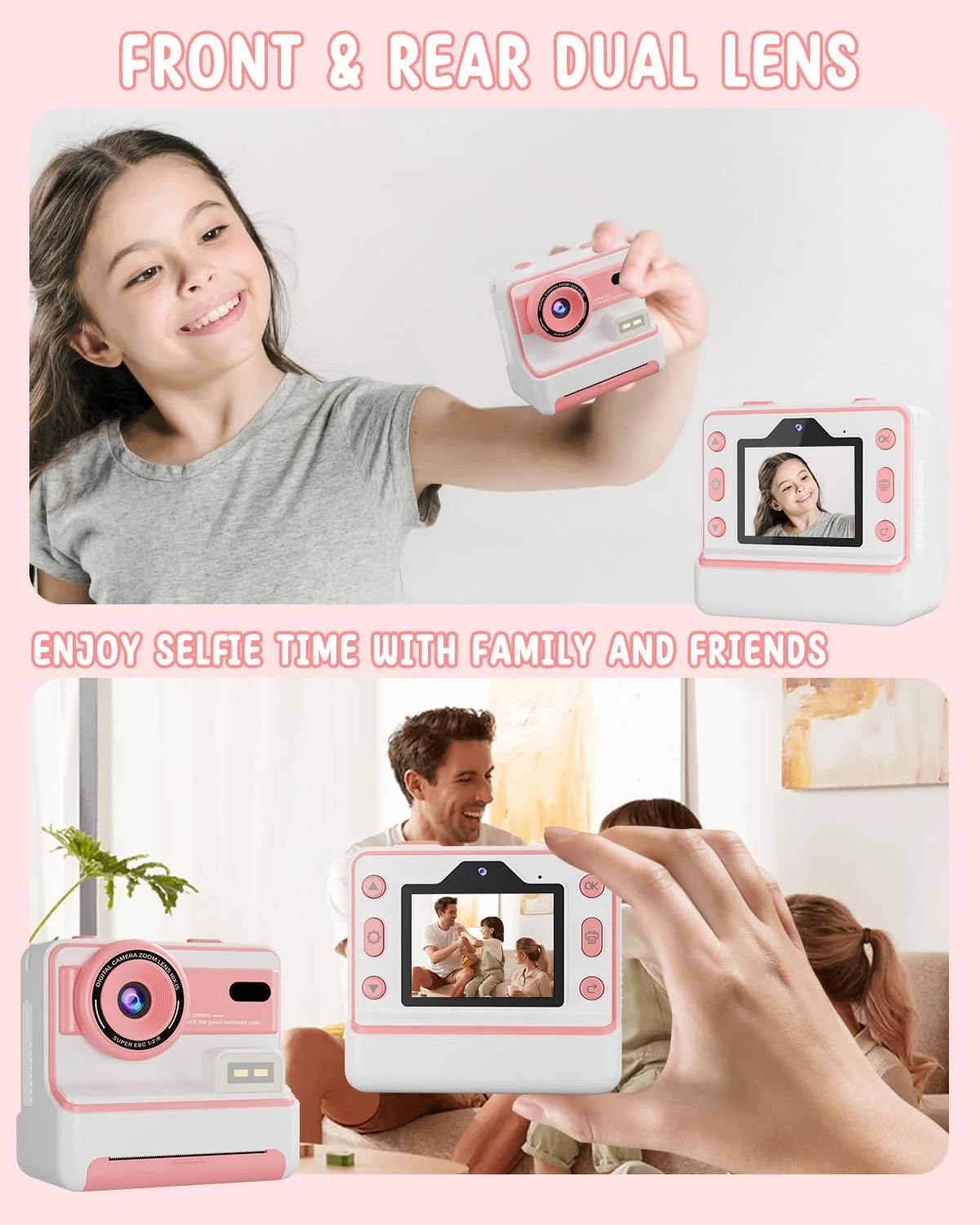 دوربین چاپ فوری کودکان fohoa مناسب دختران و پسران 3 تا 12 سال، اسباب بازی کودکان، دوربین دیجیتال 1080P هدیه تولد و کریسمس برای دختران 4 5 6 7 8 9 10 ساله، دوربین مخصوص کودکان نوپا به همراه کارت حافظه 32 گیگابایتی