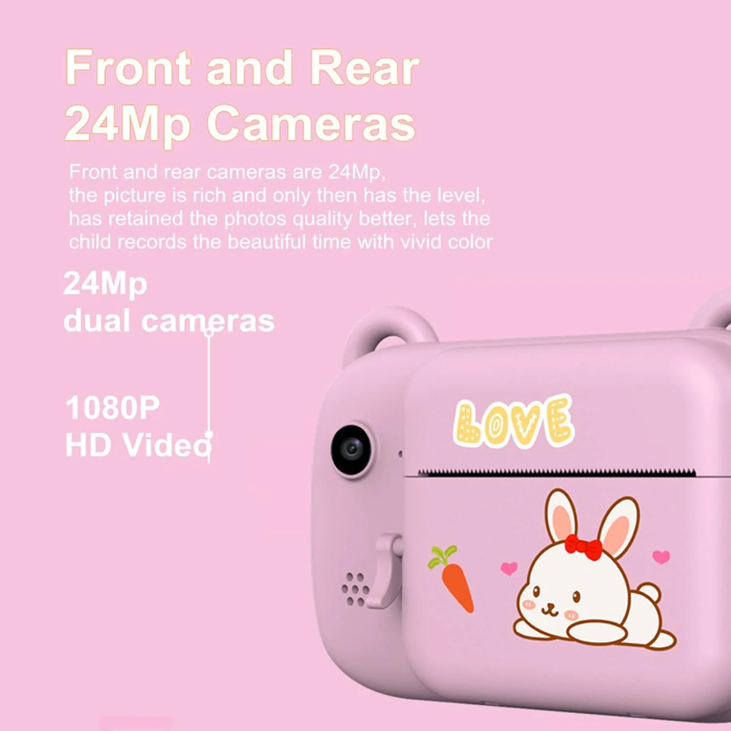 دوربین فوری چاپ عکس دیجیتال کودکان Fawoonu A7 با کیفیت 1080P، صفحه نمایش 2.4 اینچی 24 مگاپیکسلی، 3 رول کاغذ چاپ و طراحی کارت TF قابل تعویض برای کودکان
