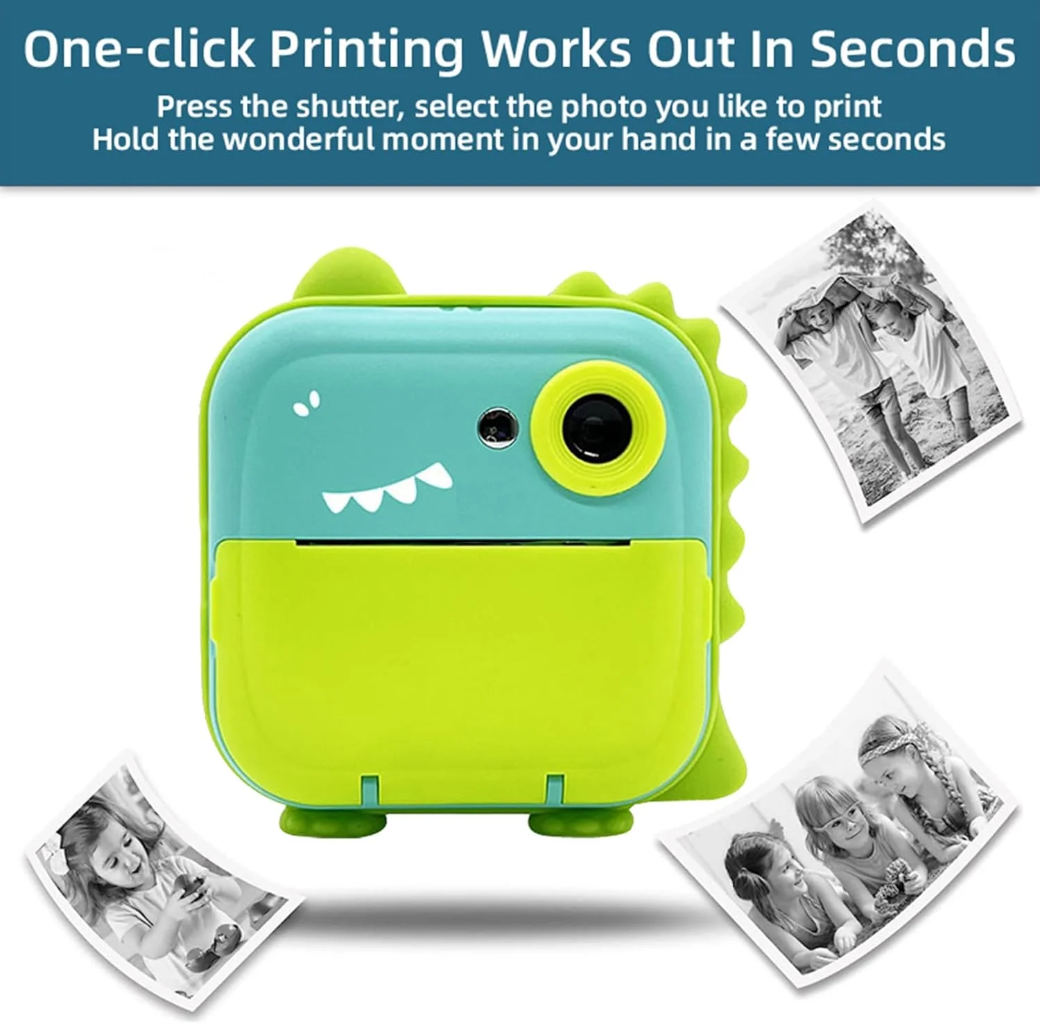 دوربین چاپ فوری کودکانه Fawoonu، دوربین دیجیتال 2400W با وضوح بالا و صفحه نمایش 2.4 اینچی، چاپگر حرارتی بدون جوهر کارتونی با لنز دوگانه برای دختران و پسران