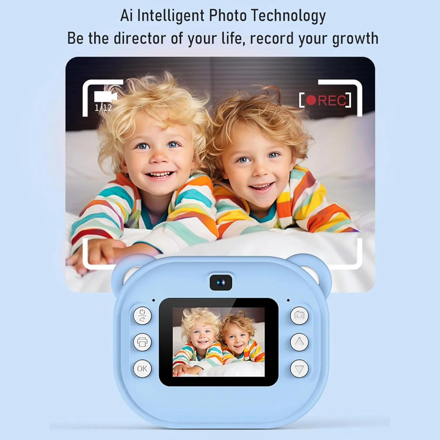 دوربین فوری چاپ حرارتی 24 مگاپیکسل 1080P چند منظوره به همراه کارت حافظه 32 گیگابایتی برای تولد کودکان (آبی)