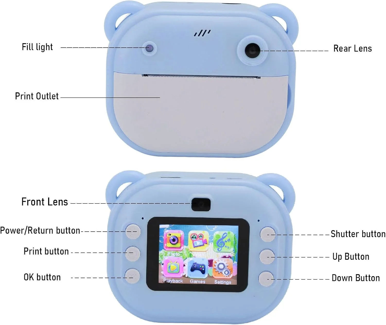 دوربین فوری چاپ حرارتی 24 مگاپیکسل 1080P چند منظوره به همراه کارت حافظه 32 گیگابایتی برای تولد کودکان (آبی)