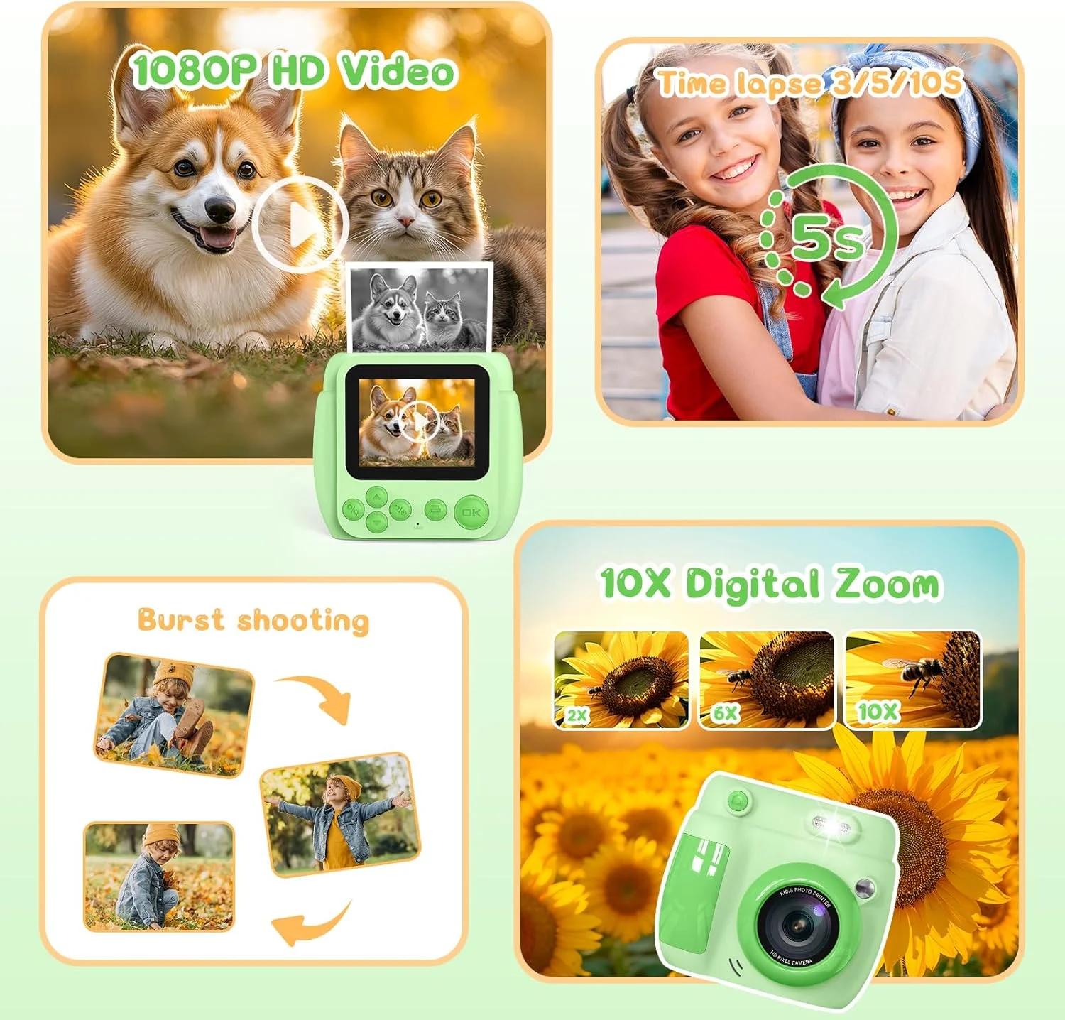 دوربین فوری کودکانه Gofunly، دوربین فوری 2.4 اینچی برای کودکان به همراه کارت 32 گیگابایتی، دوربین دیجیتال HD 1080P هدیه کودکان برای دختران و پسران 3 تا 12 سال