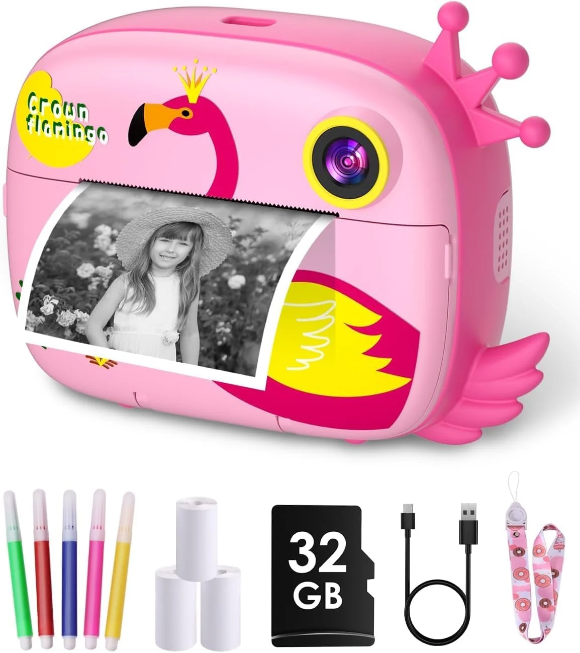 دوربین فوری کودکانه Hangrui برای پسران و دختران نوپا، هدیه تولد و کریسمس، صفحه نمایش 2.0 اینچی، دوربین دیجیتال چاپ فوری کودک 12 مگاپیکسل / فیلم HD 1080P