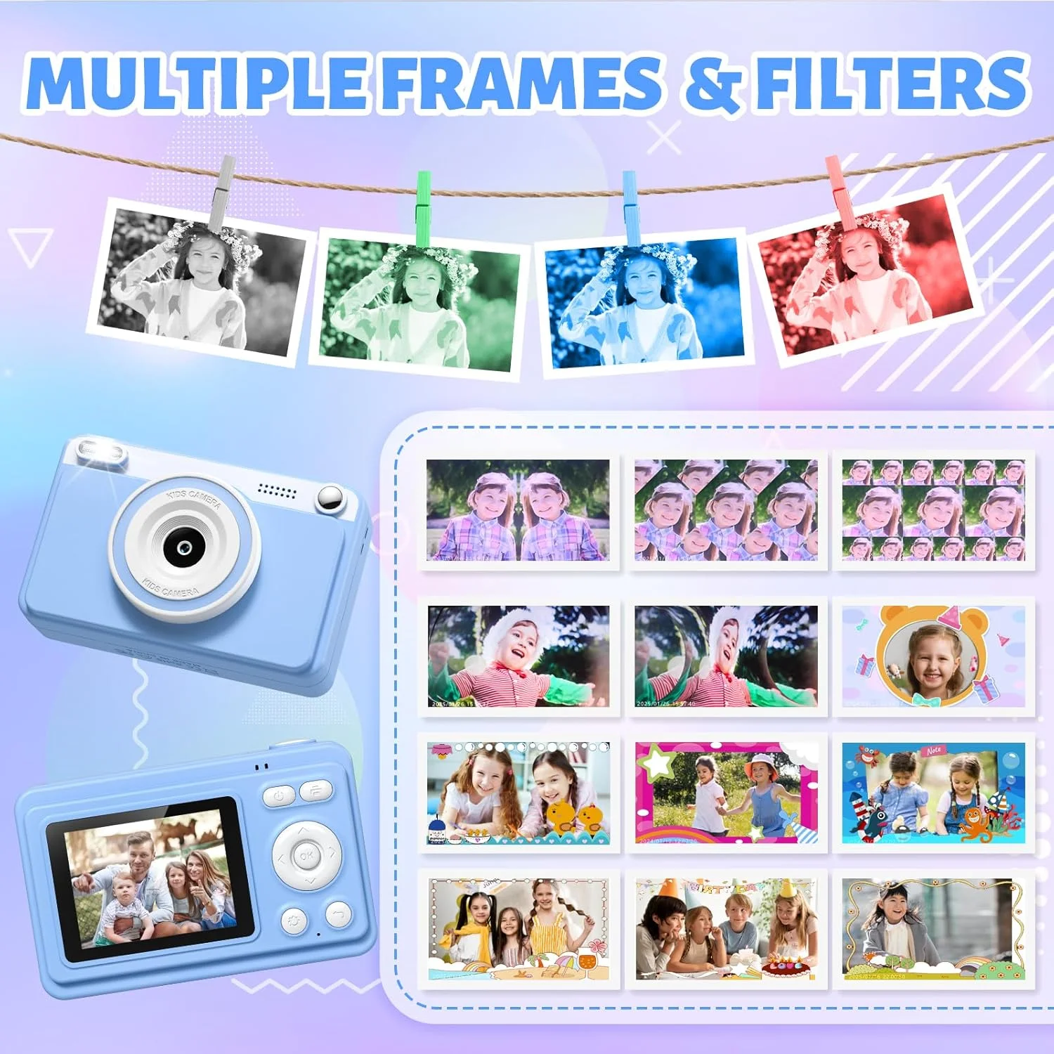 دوربین فوری GREENKINDER، صفحه نمایش 2.4 اینچی دوربین کودکان با 32 گیگابایت حافظه و 5 رول کاغذ چاپ، اسباب بازی هدیه دوربین دیجیتال کودک برای کودکان پسر و دختر 3-14 ساله