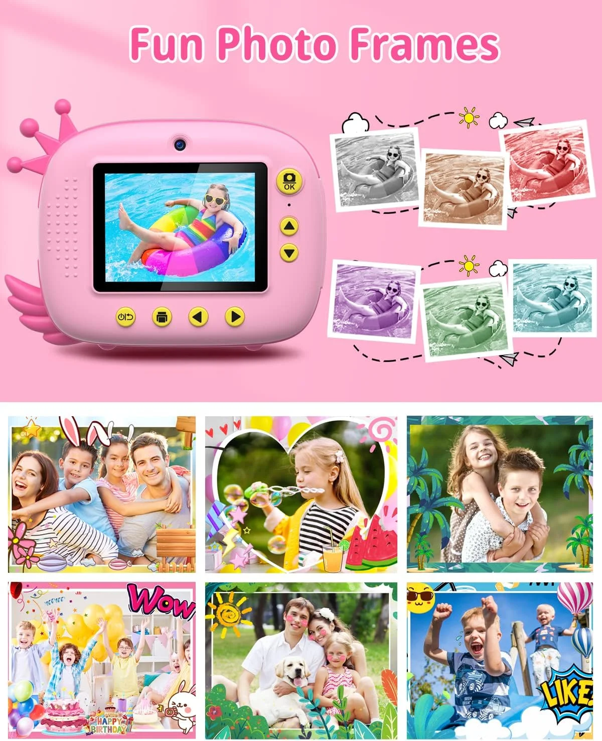 دوربین فوری کودکانه Hangrui برای پسران و دختران نوپا، هدیه تولد و کریسمس، صفحه نمایش 2.0 اینچی، دوربین دیجیتال چاپ فوری کودک 12 مگاپیکسل / فیلم HD 1080P