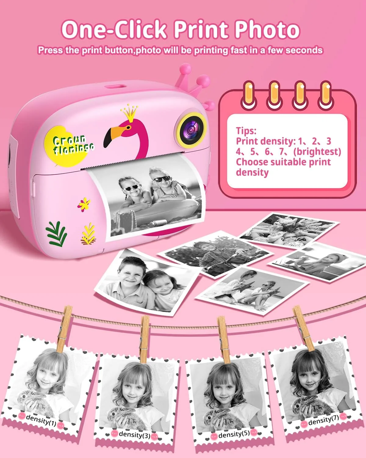 دوربین فوری کودکانه Hangrui برای پسران و دختران نوپا، هدیه تولد و کریسمس، صفحه نمایش 2.0 اینچی، دوربین دیجیتال چاپ فوری کودک 12 مگاپیکسل / فیلم HD 1080P