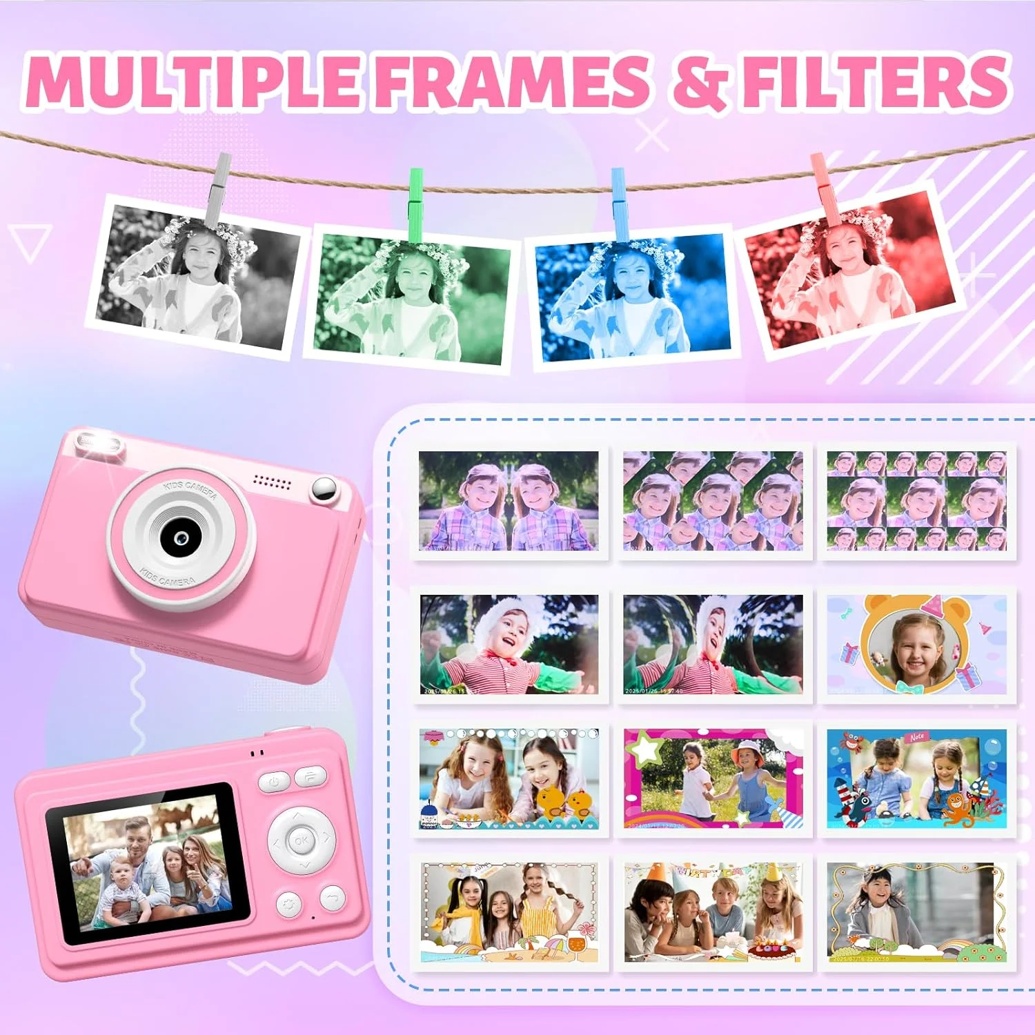 دوربین فوری، دوربین کودکانه 2.4 اینچی با حافظه 32 گیگابایتی و 5 رول کاغذ چاپ، هدیه اسباب بازی دوربین دیجیتال برای کودکان دختر و پسر 3 تا 14 ساله