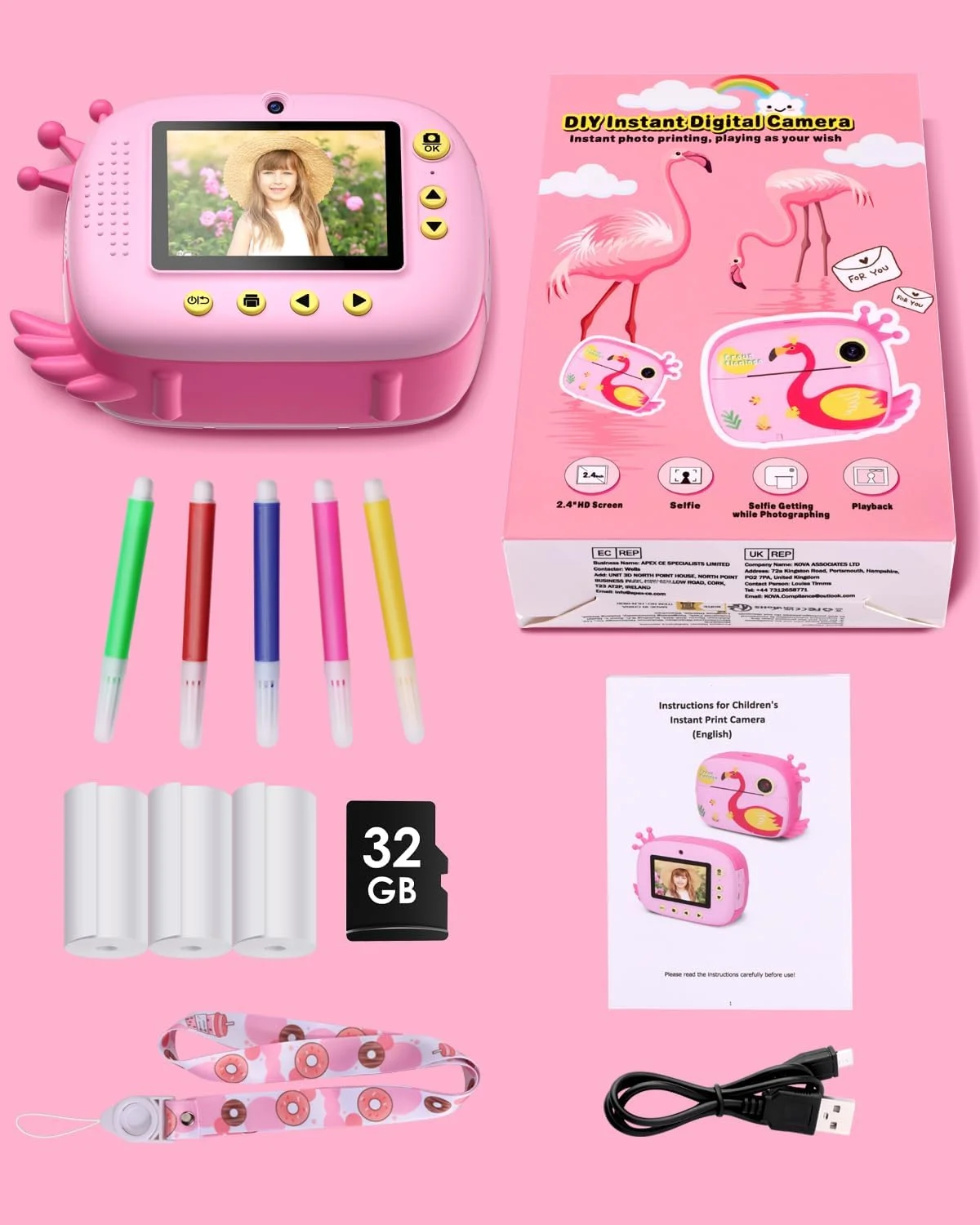 دوربین فوری کودکانه Hangrui برای پسران و دختران نوپا، هدیه تولد و کریسمس، صفحه نمایش 2.0 اینچی، دوربین دیجیتال چاپ فوری کودک 12 مگاپیکسل / فیلم HD 1080P