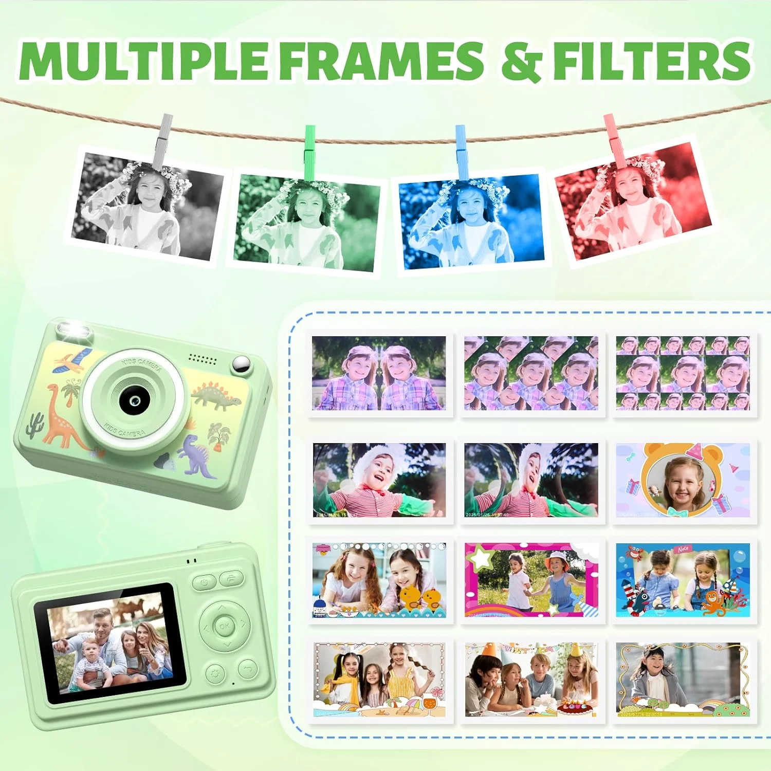 دوربین فوری، دوربین کودکان با صفحه نمایش 2.4 اینچی به همراه 32 گیگابایت حافظه و 5 رول کاغذ چاپ، هدیه اسباب بازی دوربین دیجیتال برای کودکان دختر و پسر 3 تا 14 ساله